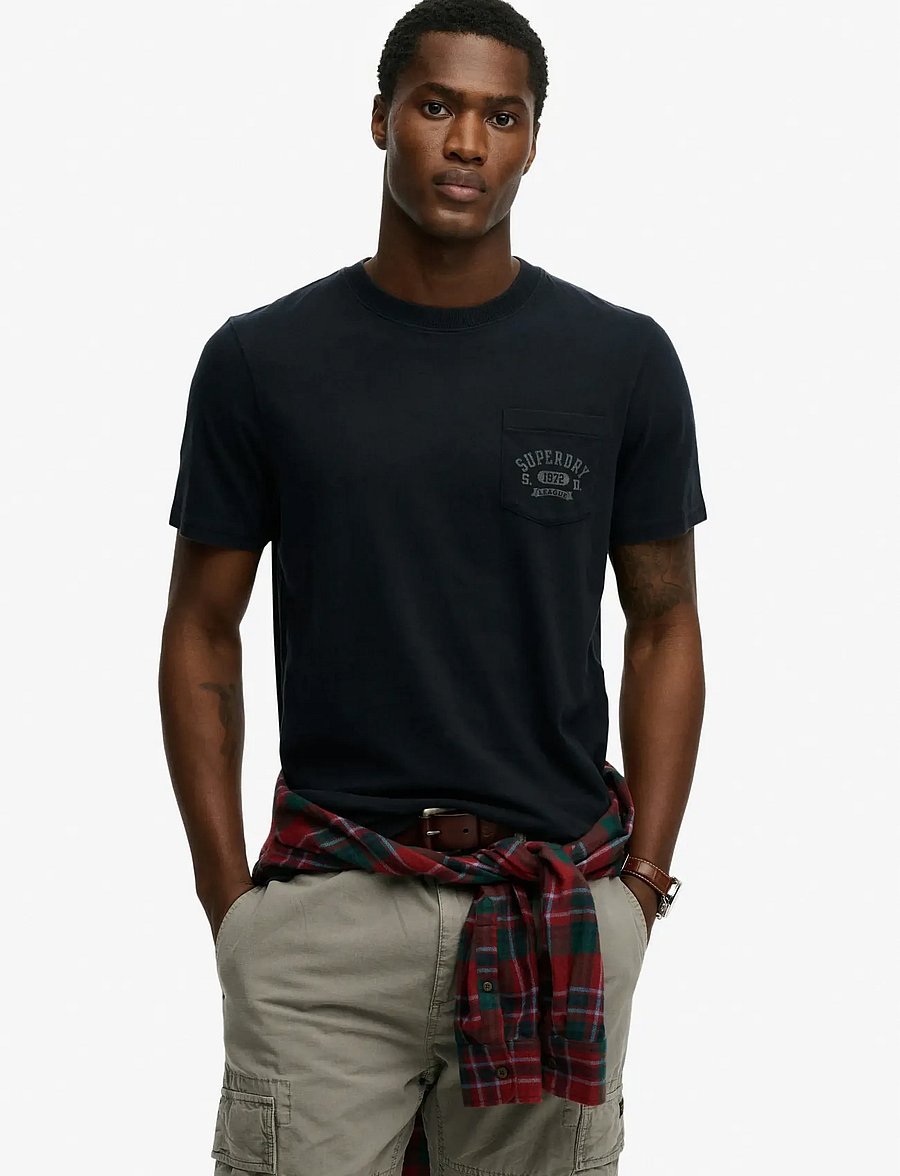Superdry - VINTAGE PREP RELAXED PCKET TEE - kortärmade t-shirts - eclipse navy - 0