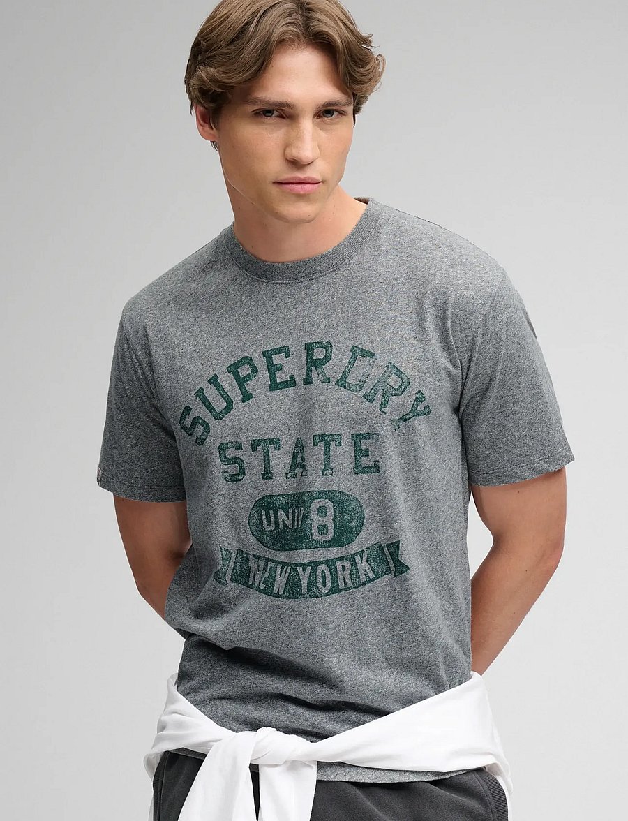 Superdry - ATH ESS TEE - kortærmede t-shirts - vintage dark grey grit - 0