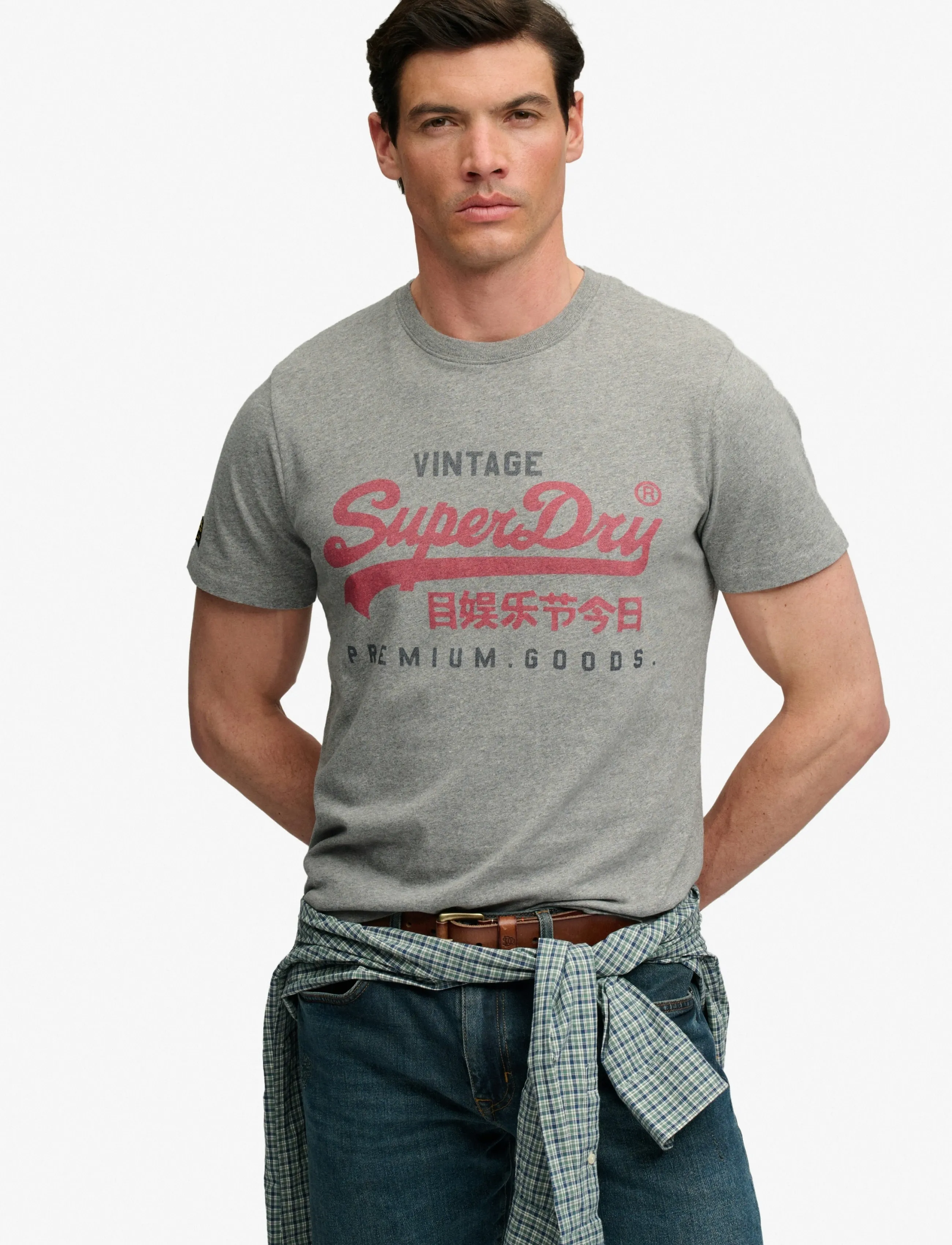 Superdry VL HERITAGE RELAXED TEE - T-Shirts - DARK VINTAGE GREY MARL / grey
