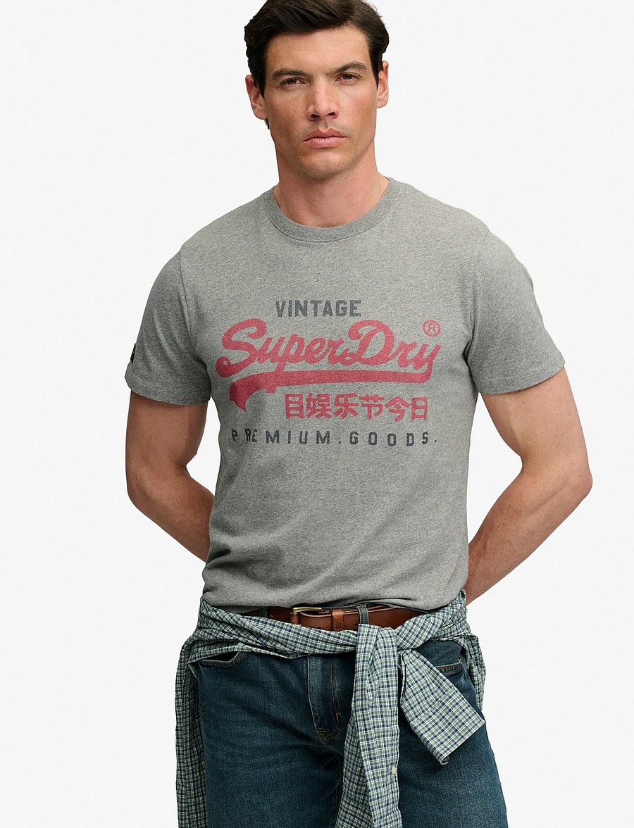 Superdry - VL HERITAGE RELAXED TEE - kurzärmelige t-shirts - dark vintage grey marl - 0