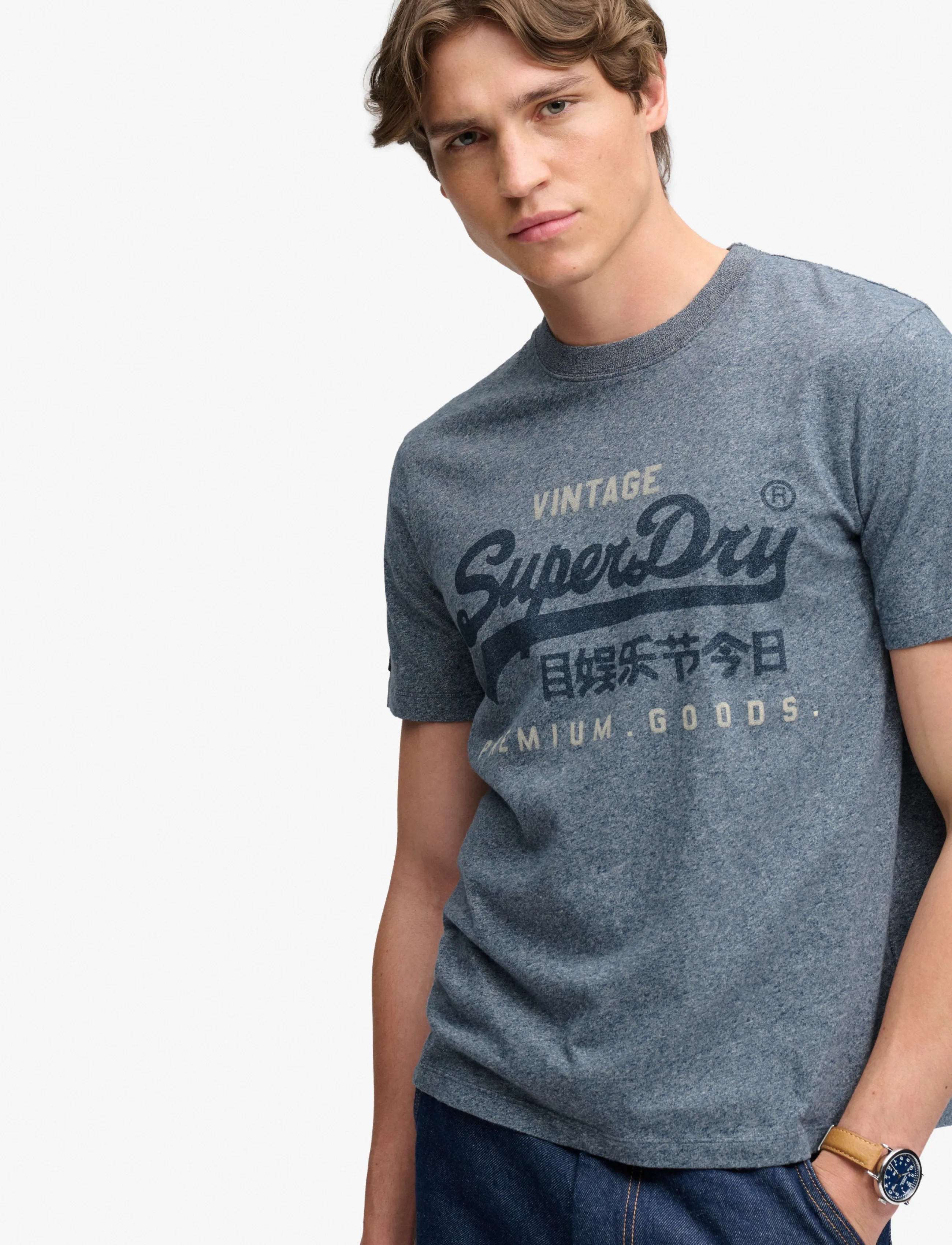 Superdry VL HERITAGE RELAXED TEE - T-shirts - DENIM BLUE MARL / blue