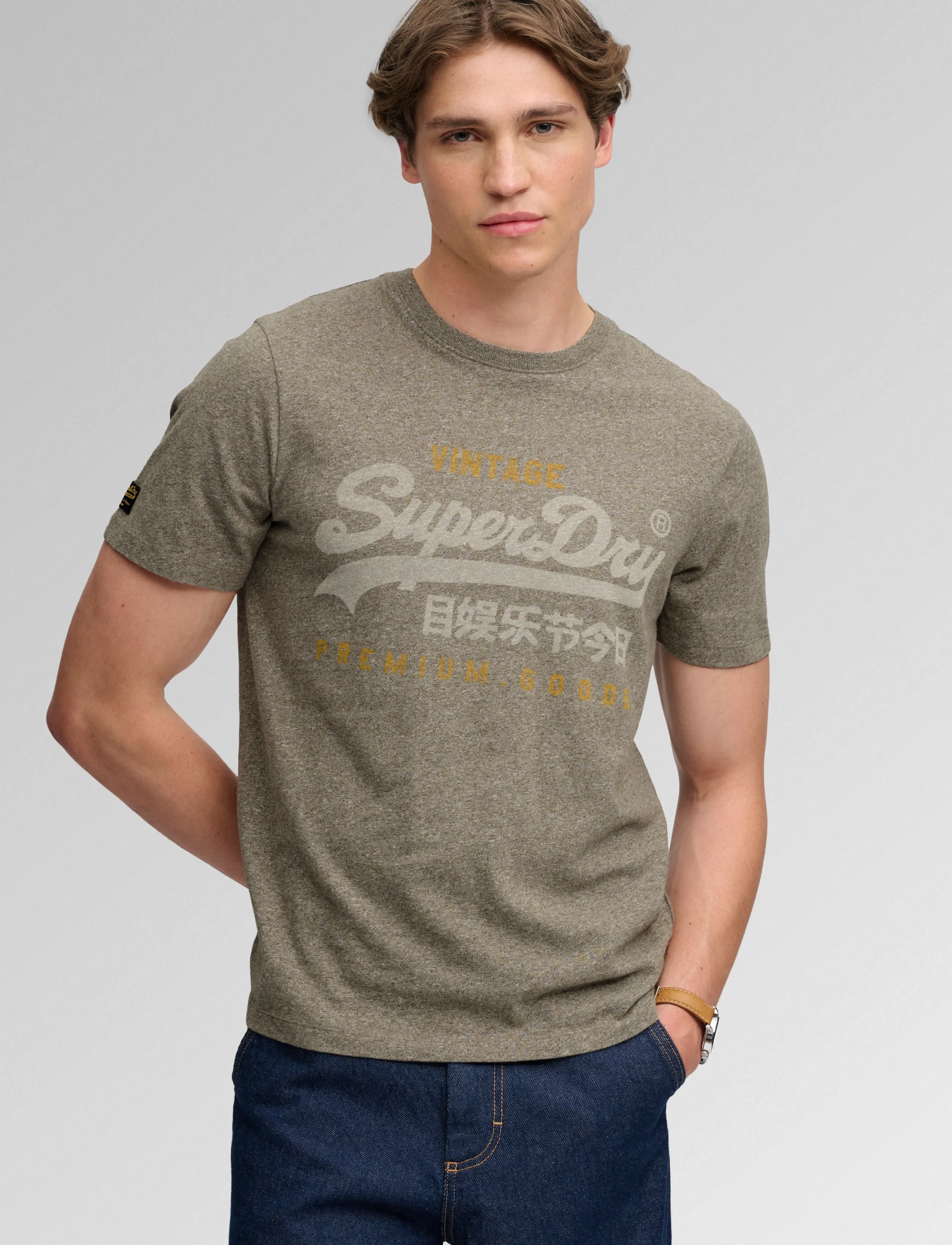 Superdry VL HERITAGE RELAXED TEE - T-Shirts - OLIVE GREEN MARL / khaki/green