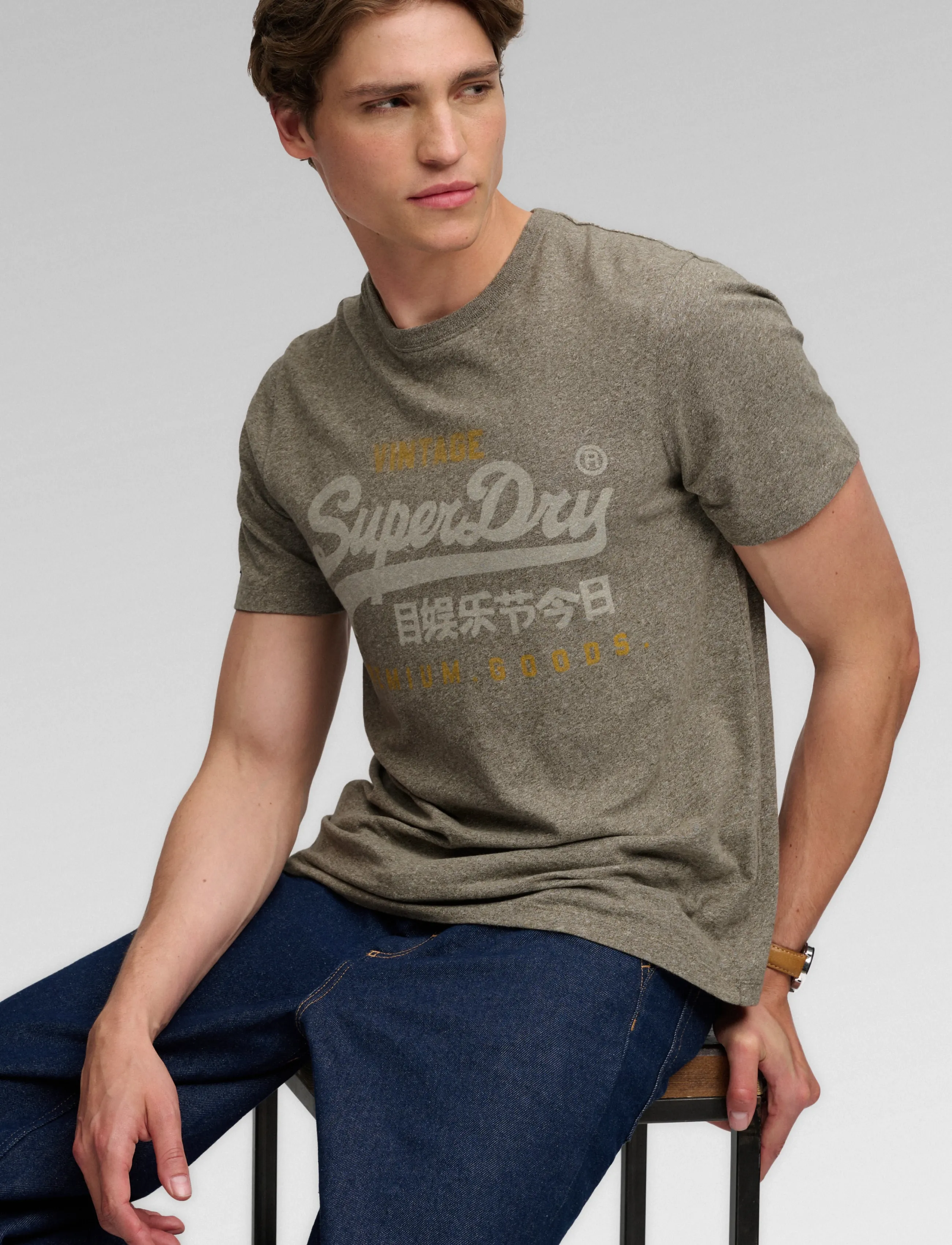 Superdry - VL HERITAGE RELAXED TEE - kurzärmelige t-shirts - olive green marl - 4