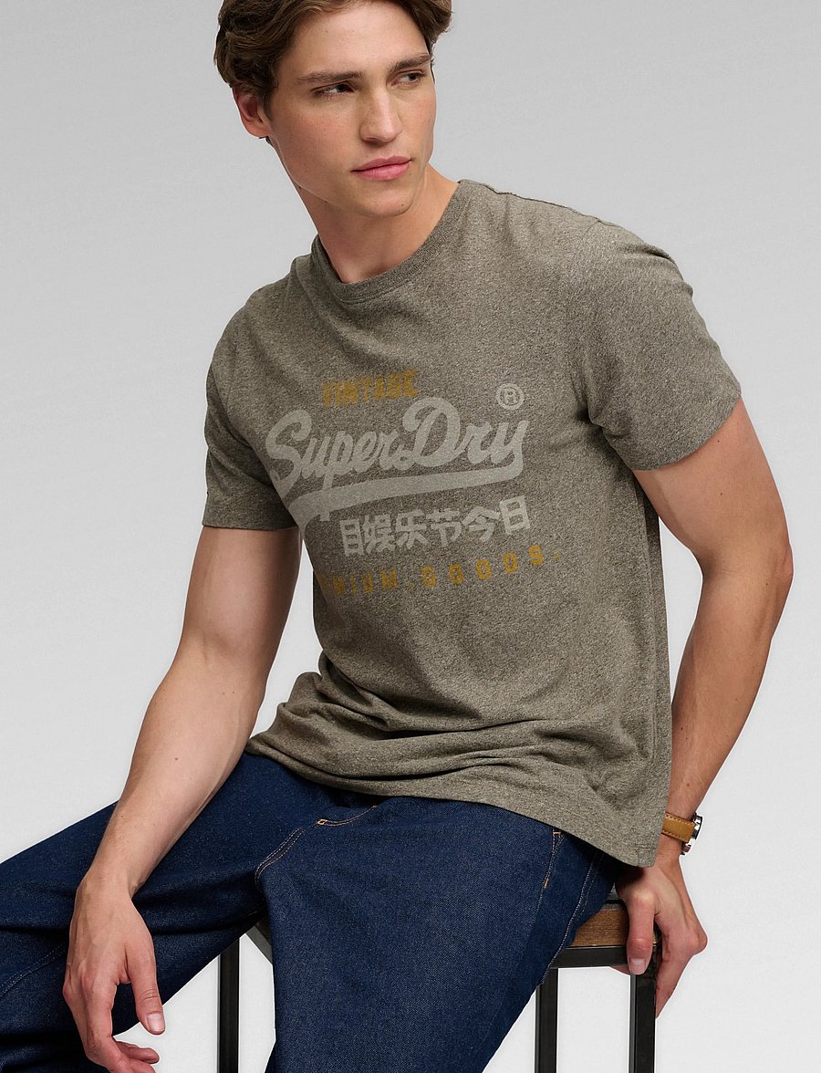 Superdry - VL HERITAGE RELAXED TEE - kurzärmelige t-shirts - olive green marl - 4