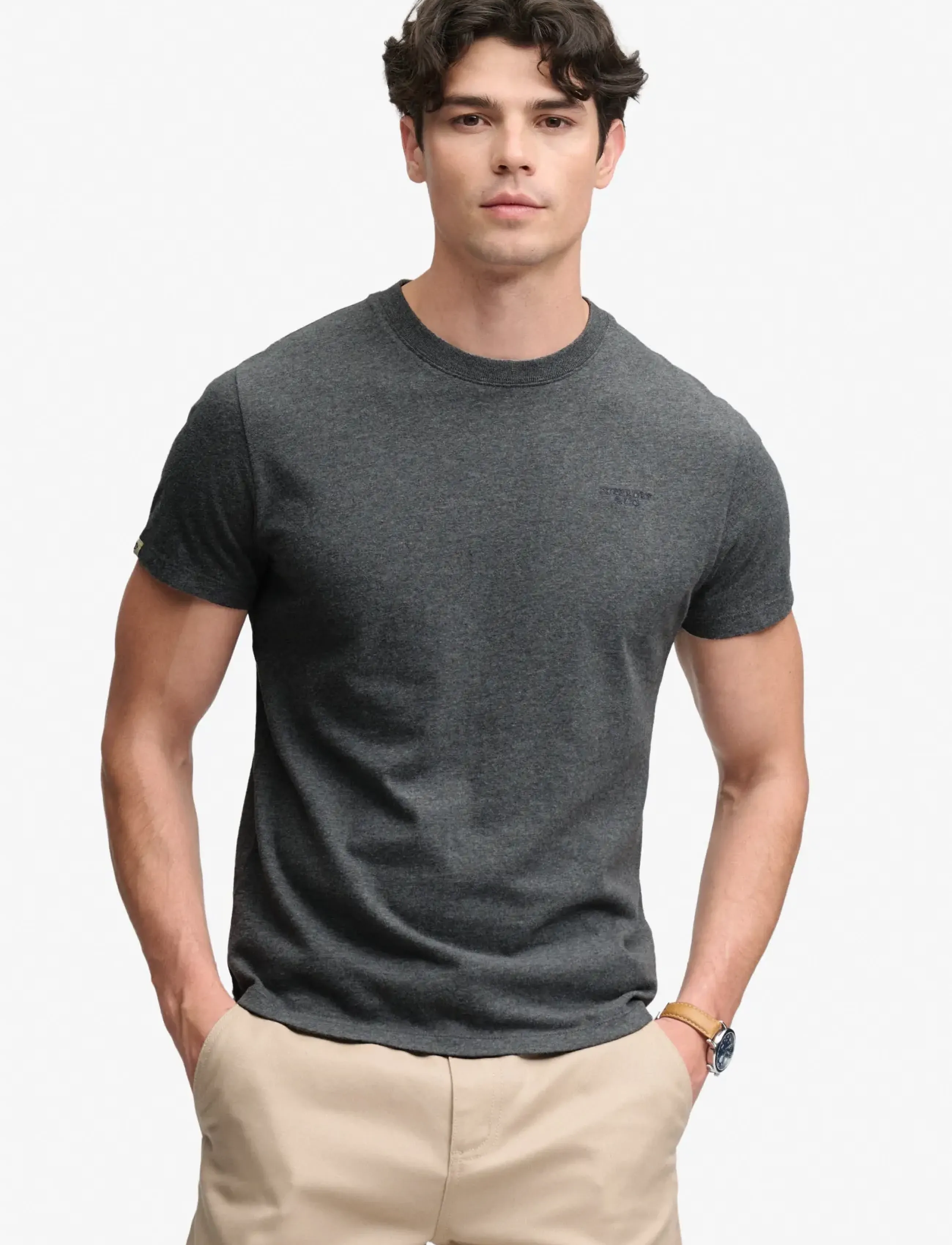 Superdry ESSENTIAL STACKED LOGO EMB TEE - T-Shirts - ANTIQUE GREY MARL/STONE GREY / grey