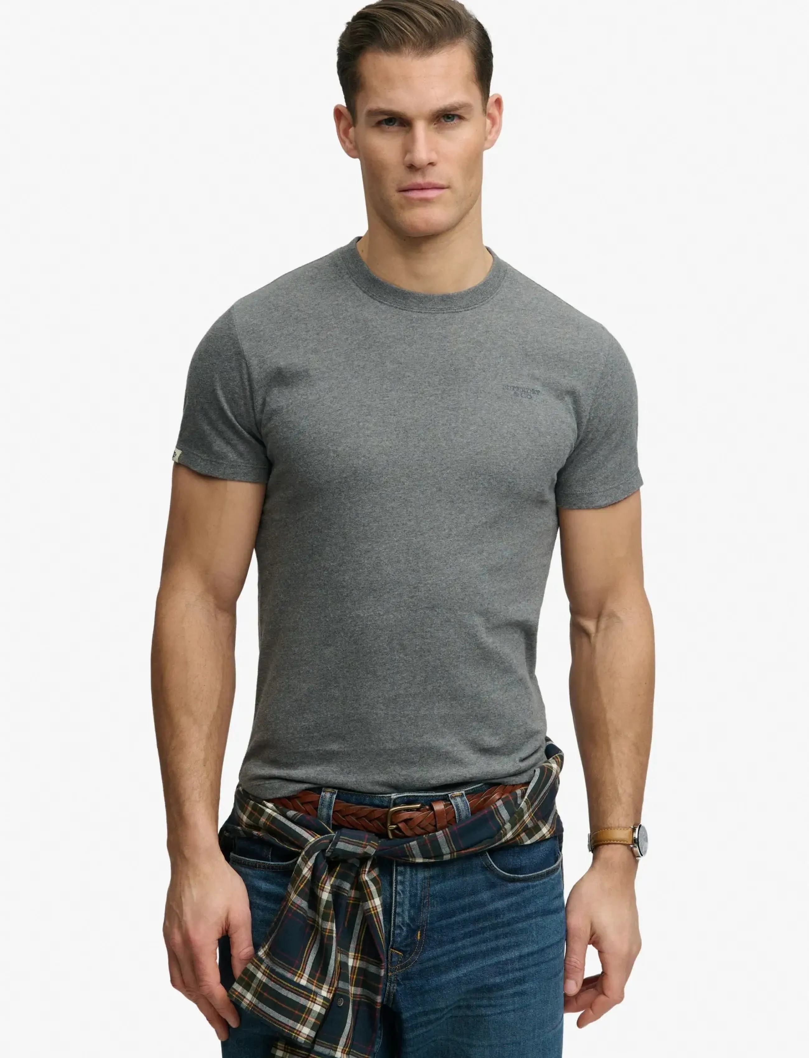 Superdry ESSENTIAL STACKED LOGO EMB TEE - Teksasärgid - ANTIQUE GREY MARL/STONE GREY / grey