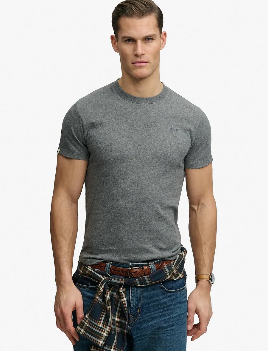 Superdry - ESSENTIAL STACKED LOGO EMB TEE - antique grey marl/stone grey - 0