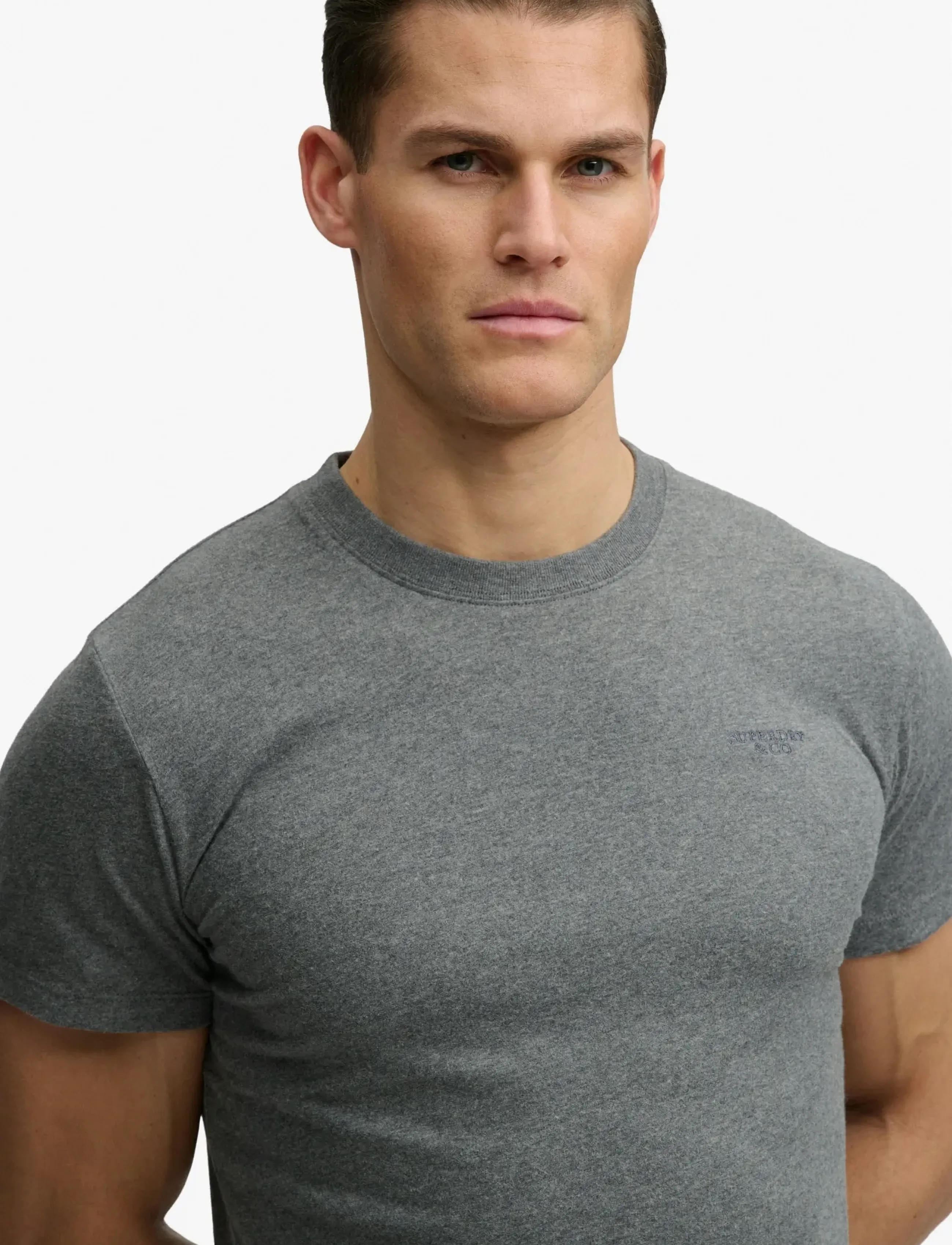 Superdry - ESSENTIAL STACKED LOGO EMB TEE - antique grey marl/stone grey - 4