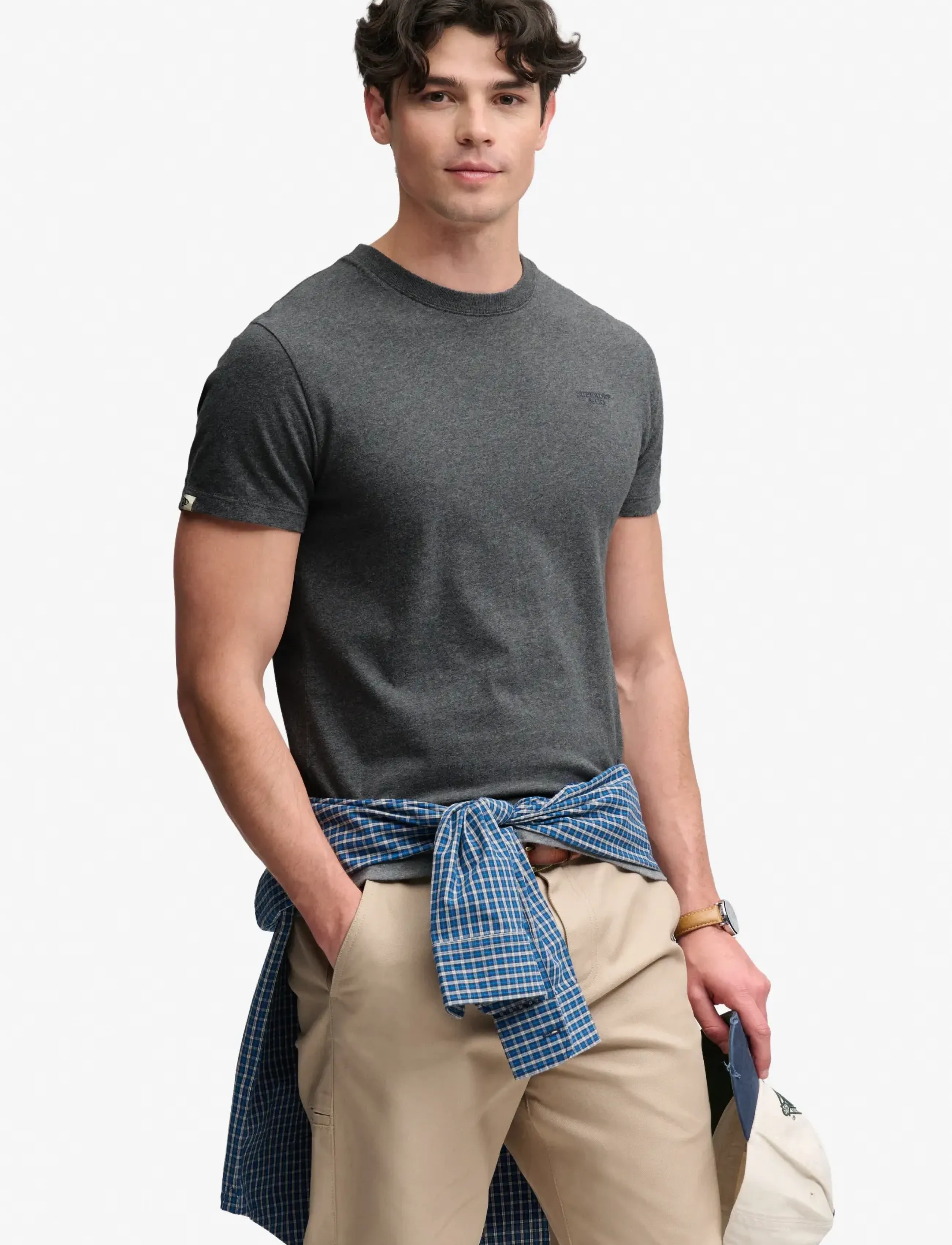 Superdry - ESSENTIAL STACKED LOGO EMB TEE - höstkläder - antique grey marl/stone grey - 4