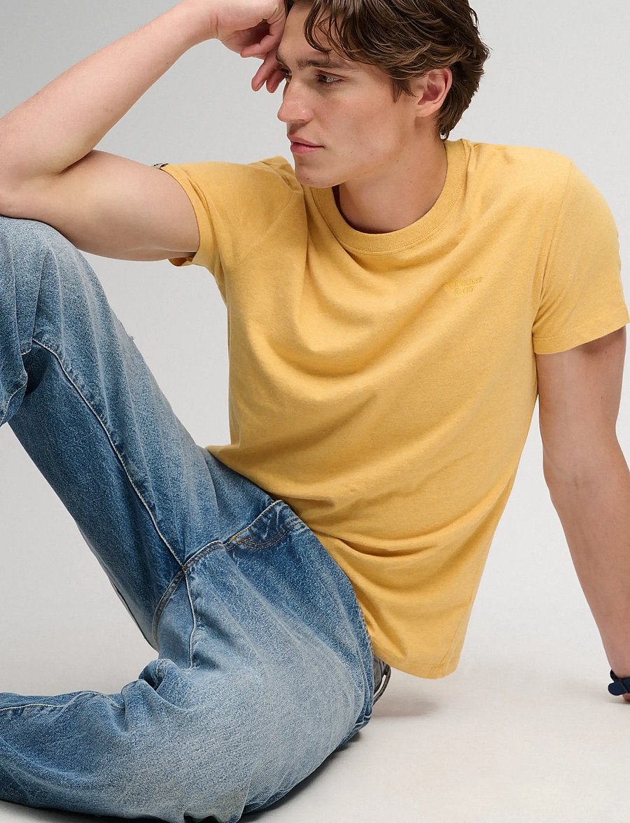 Superdry - ESSENTIAL STACKED LOGO EMB TEE - ochre yellow marl/yolk yellow - 4