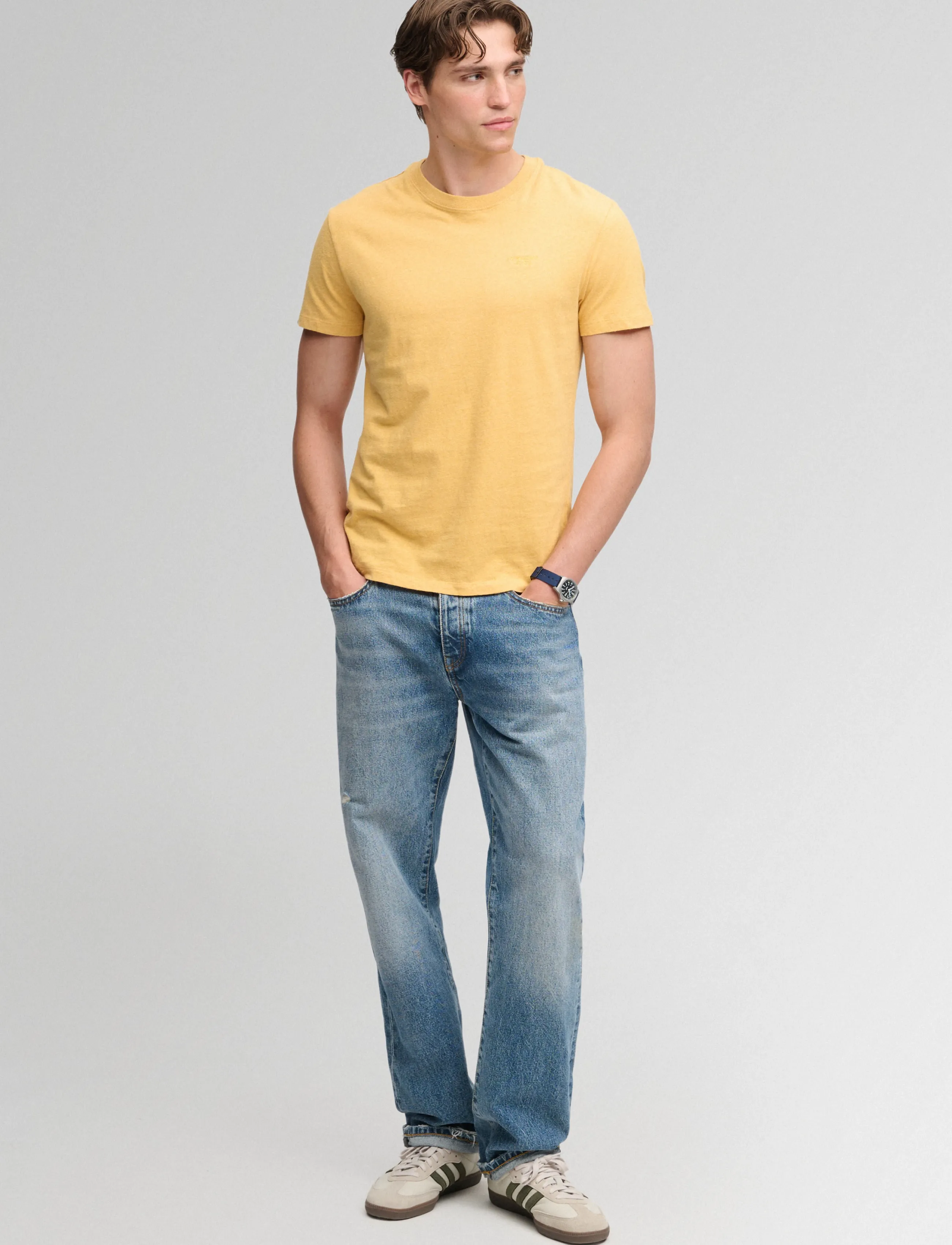 Superdry - ESSENTIAL STACKED LOGO EMB TEE - ochre yellow marl/yolk yellow - 5