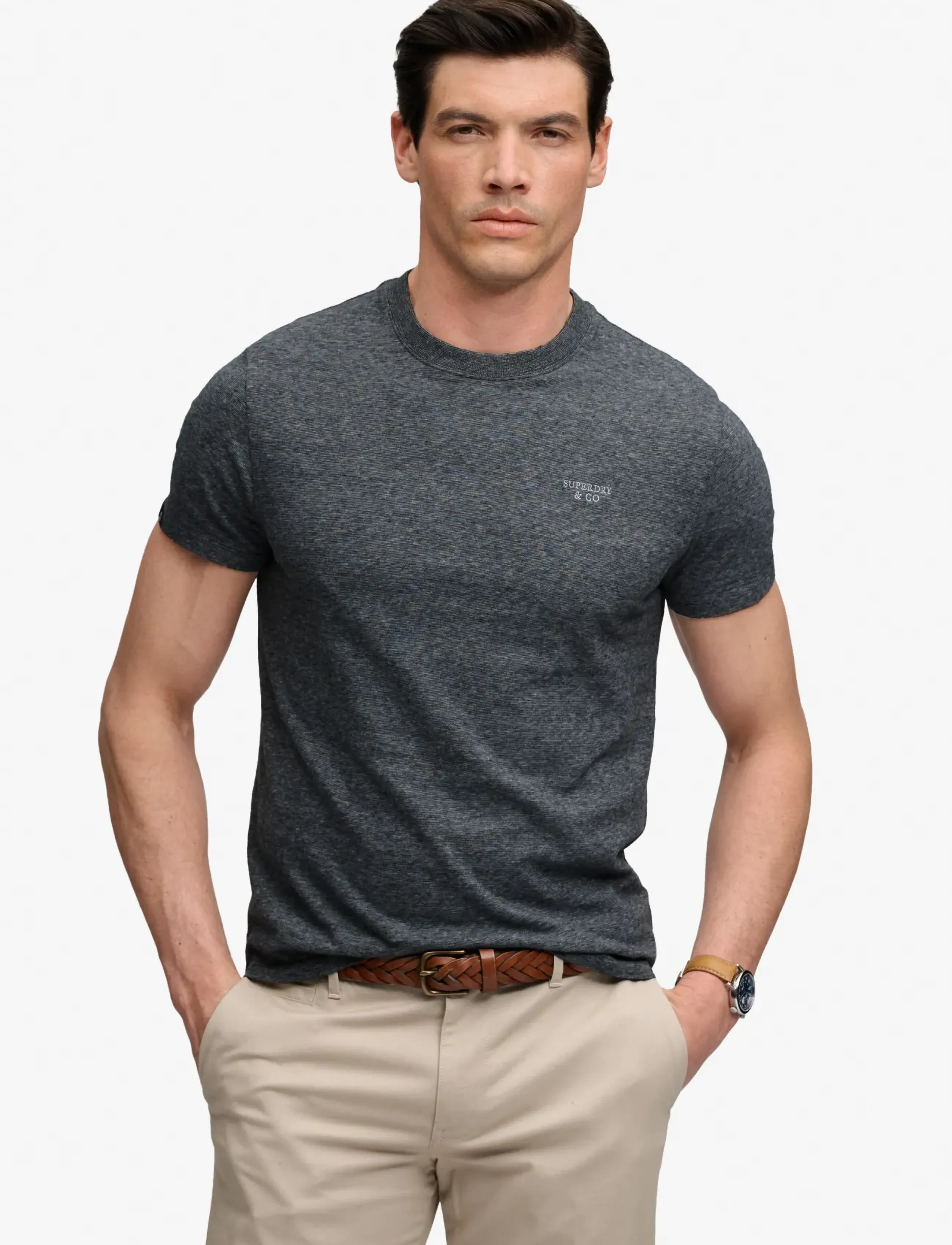 Superdry ESSENTIAL STACKED LOGO EMB TEE - Teksasärgid - ECLIPSE NAVY/GREY FEEDER/GREY / navy