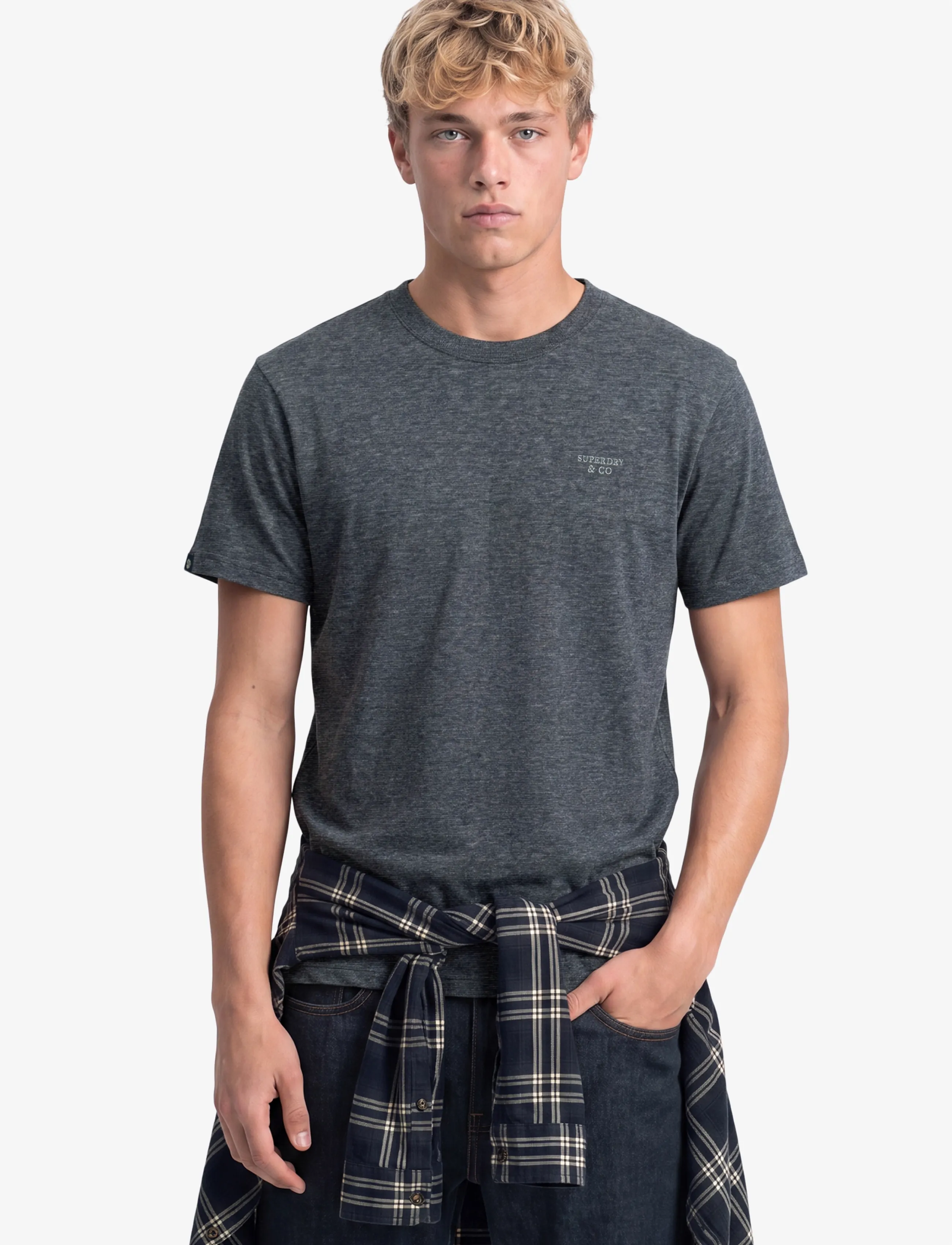 Superdry ESSENTIAL STACKED LOGO EMB TEE - Kortærmede T-shirts - ECLIPSE NAVY/GREY FEEDER/GREY / navy