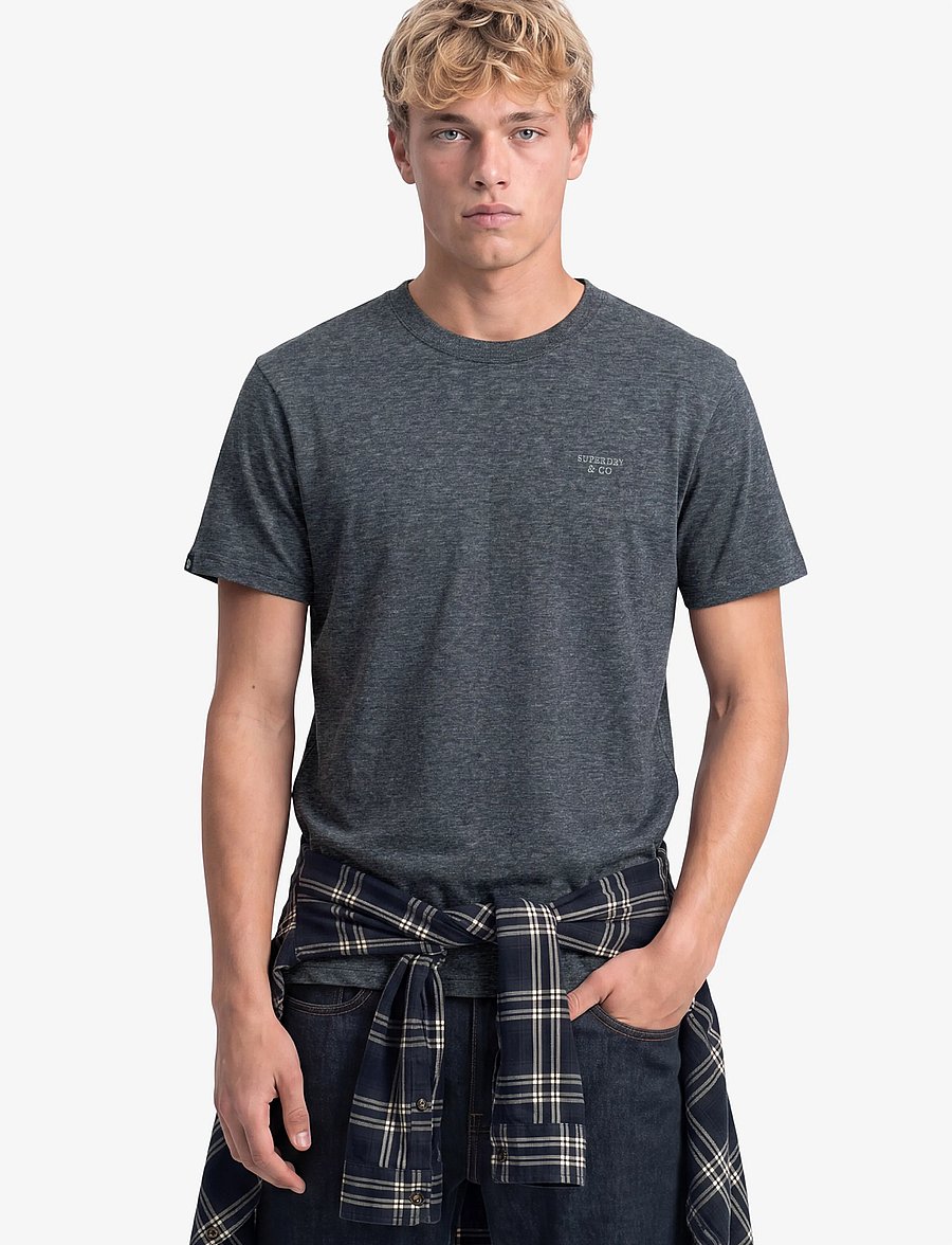 Superdry - ESSENTIAL STACKED LOGO EMB TEE - kortærmede t-shirts - eclipse navy/grey feeder/grey - 0
