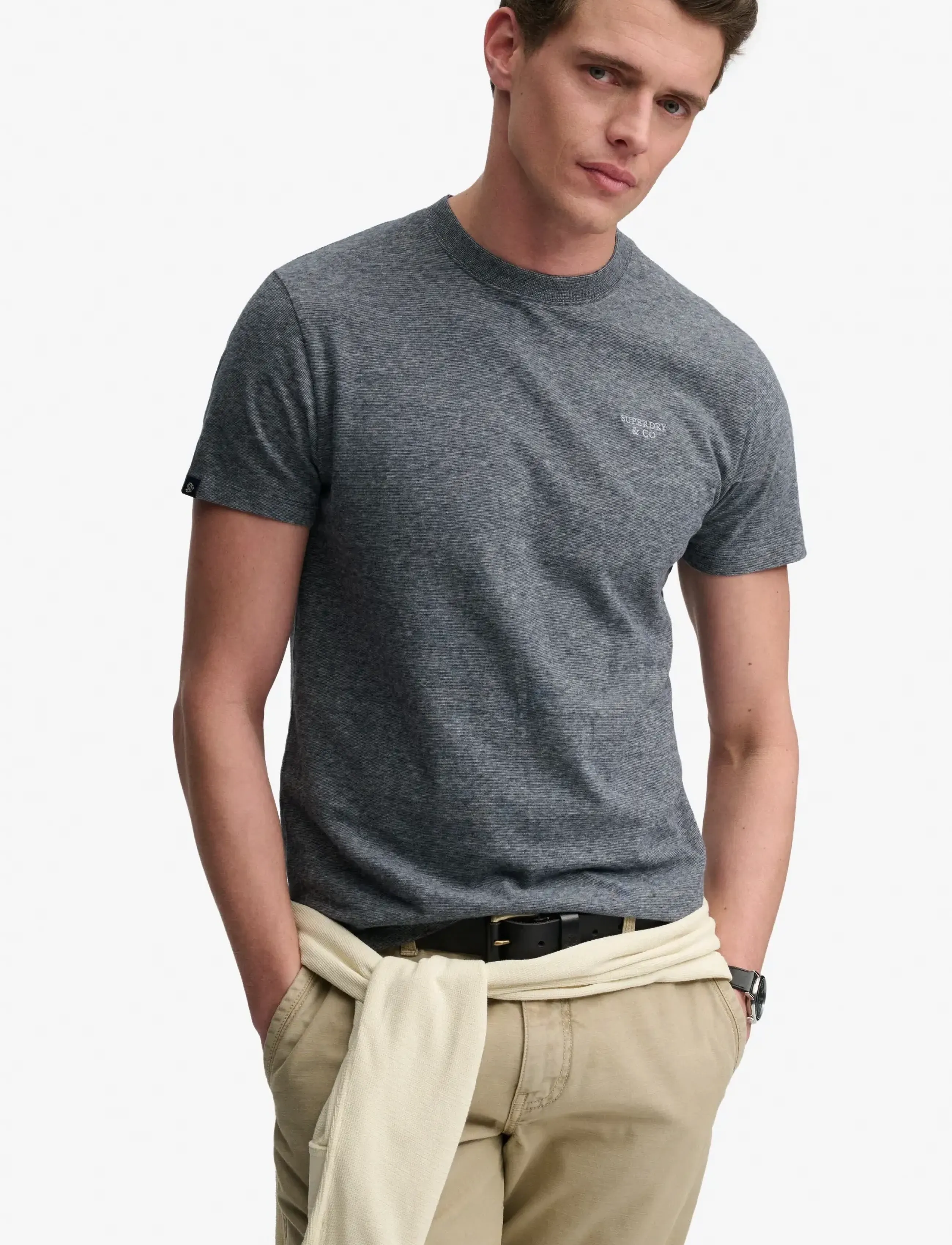 Superdry - ESSENTIAL STACKED LOGO EMB TEE - eclipse navy/grey feeder/grey - 5