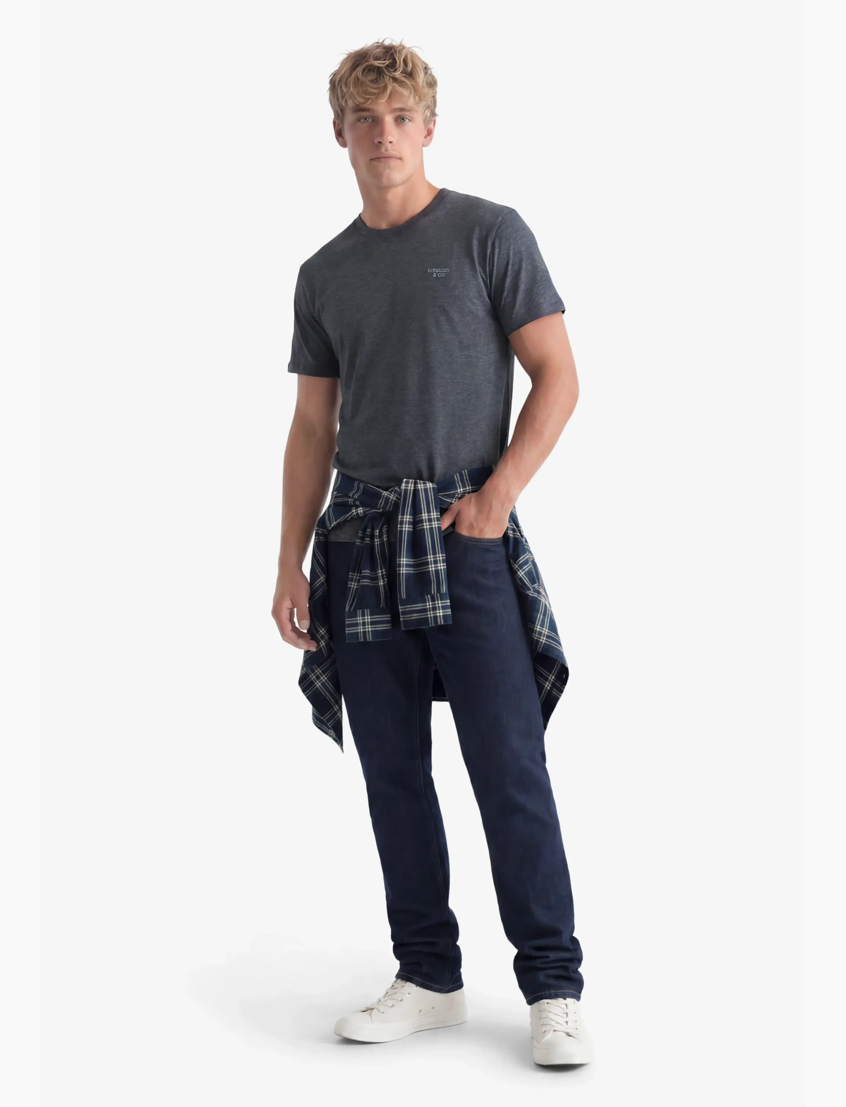 Superdry - ESSENTIAL STACKED LOGO EMB TEE - kurzärmelige t-shirts - eclipse navy/grey feeder/grey - 5