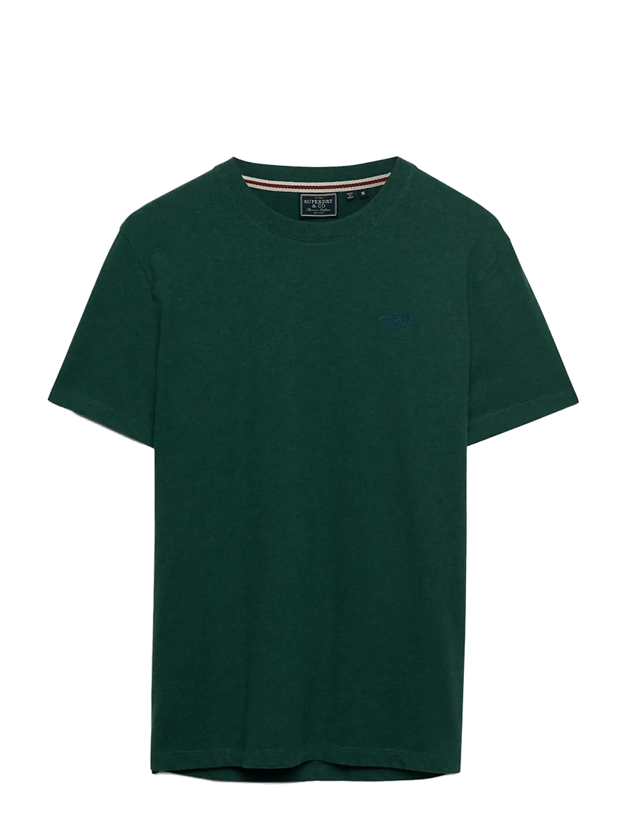 Superdry - ESSENTIAL STACKED LOGO EMB TEE - pitch green marl/pure navy - 1