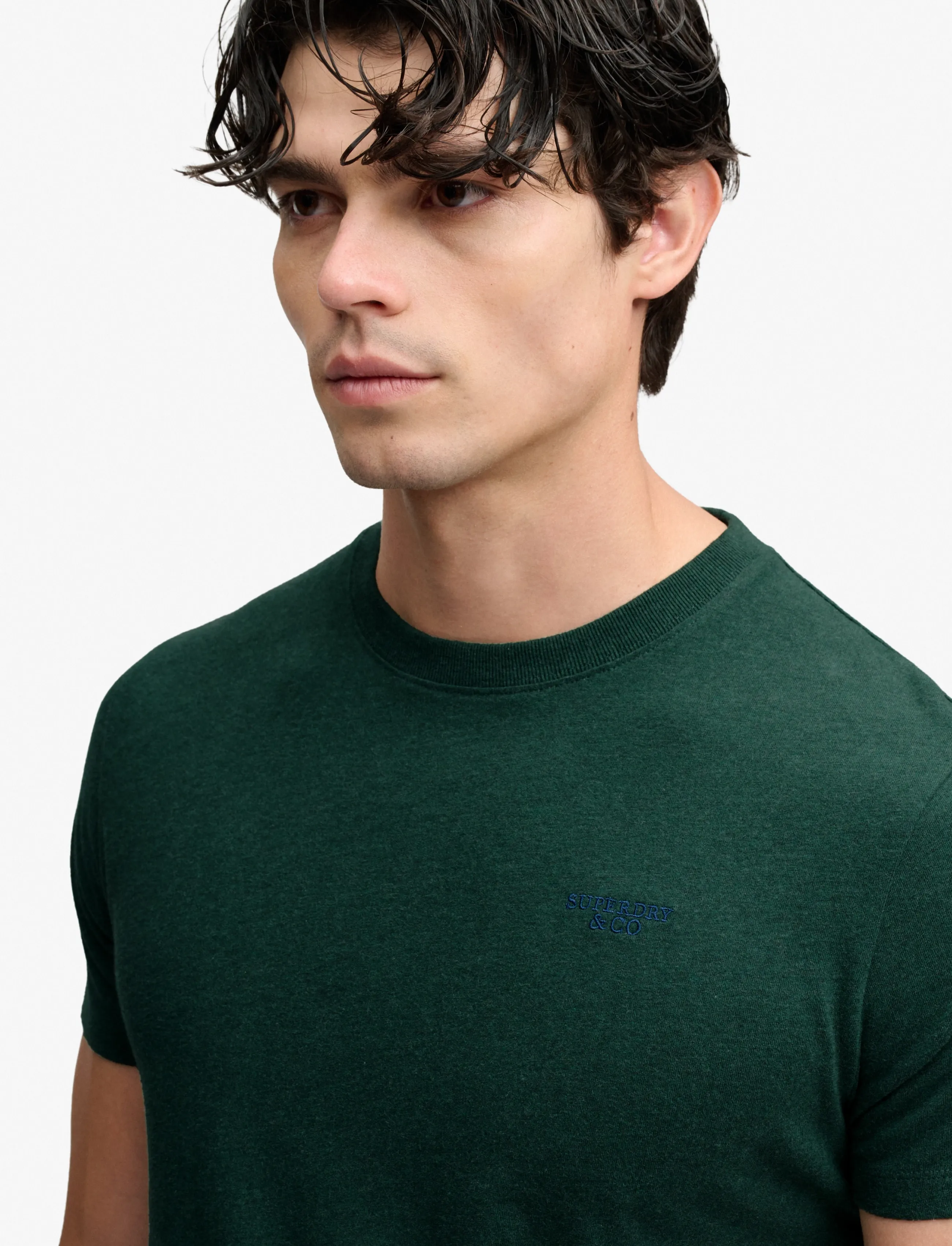 Superdry - ESSENTIAL STACKED LOGO EMB TEE - pitch green marl/pure navy - 3
