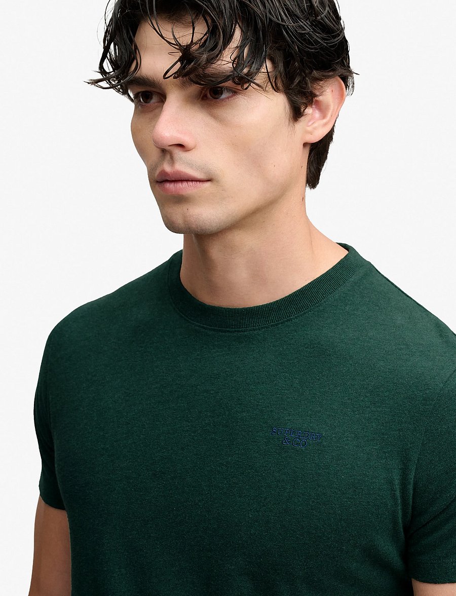 Superdry - ESSENTIAL STACKED LOGO EMB TEE - pitch green marl/pure navy - 3