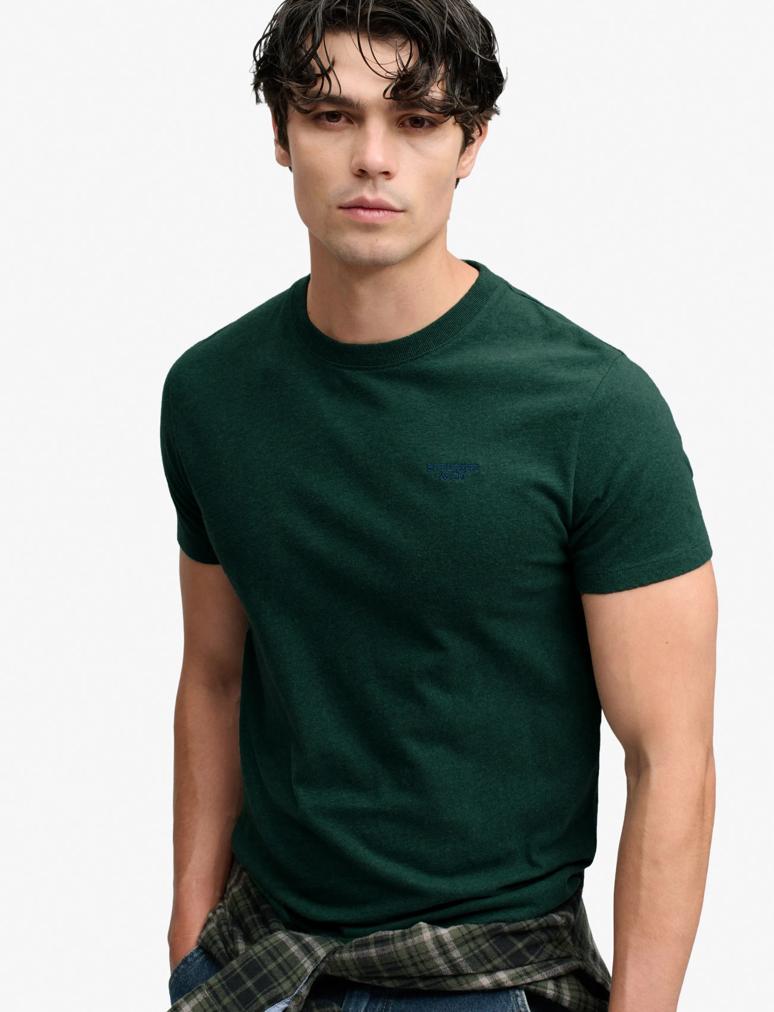 Superdry - ESSENTIAL STACKED LOGO EMB TEE - pitch green marl/pure navy - 5