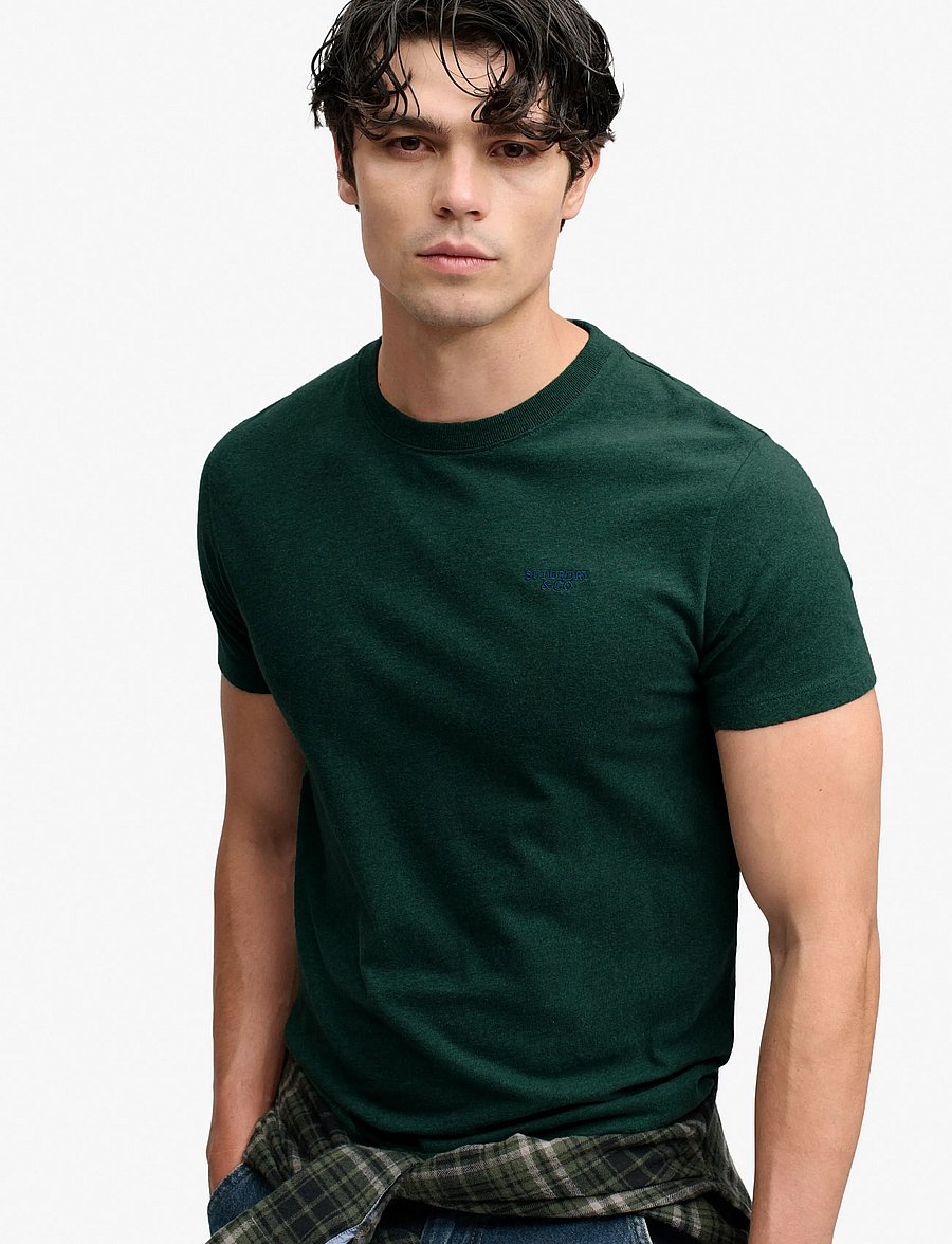 Superdry - ESSENTIAL STACKED LOGO EMB TEE - pitch green marl/pure navy - 5