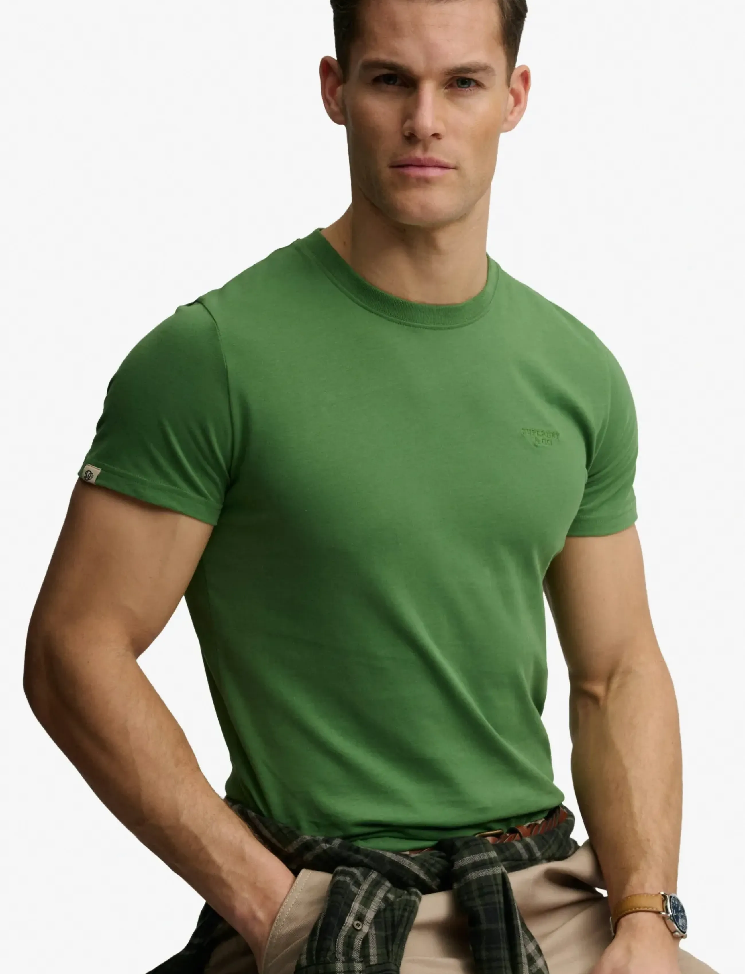 Superdry - ESSENTIAL STACKED LOGO EMB TEE - artichoke green/fern green - 3