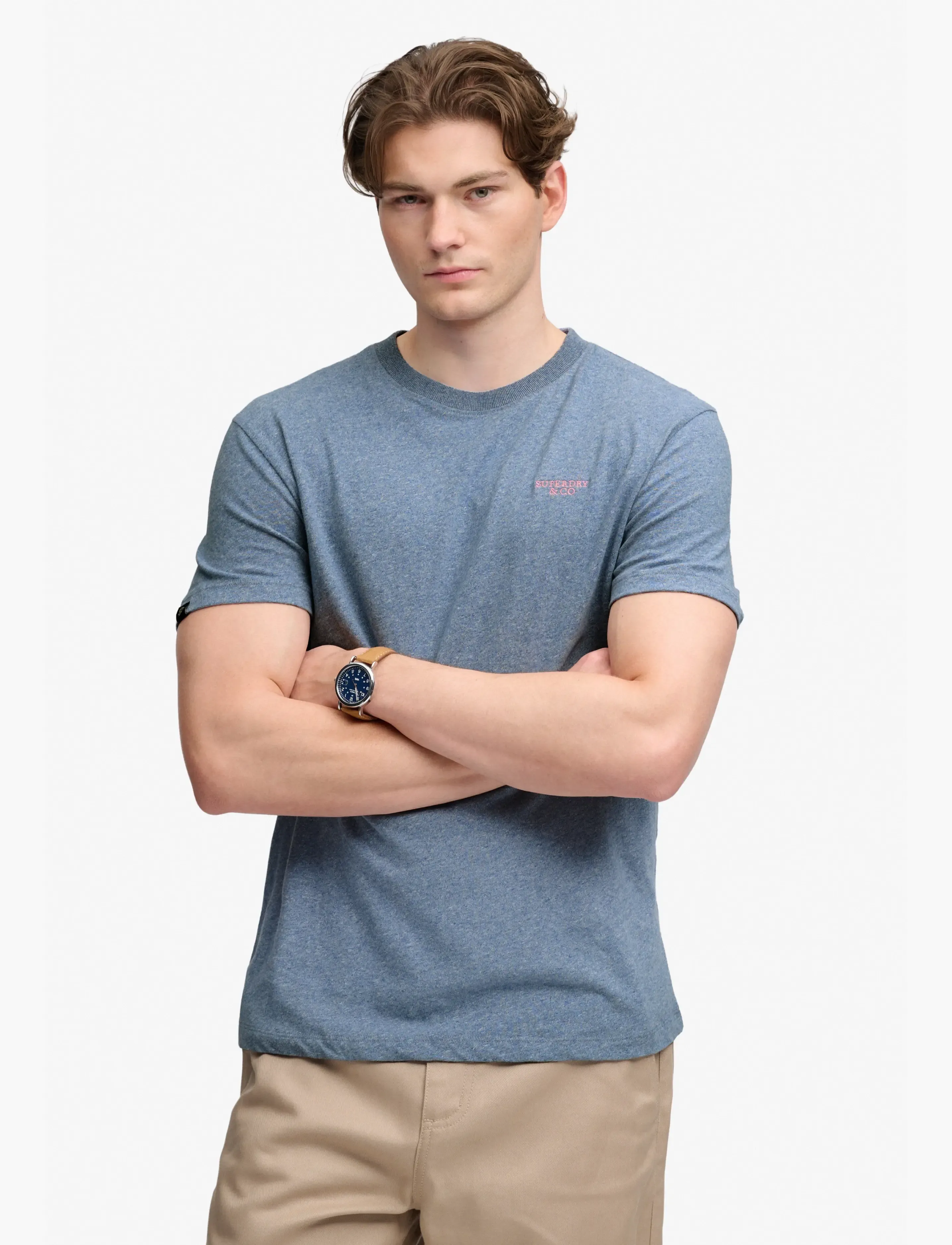 Superdry ESSENTIAL STACKED LOGO EMB TEE - Casual shirts - BAY BLUE MARL/PINK / blue