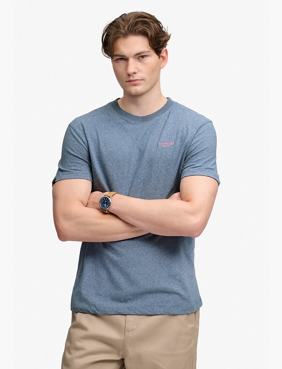 Superdry - ESSENTIAL STACKED LOGO EMB TEE - kortærmede t-shirts - bay blue marl/pink - 0