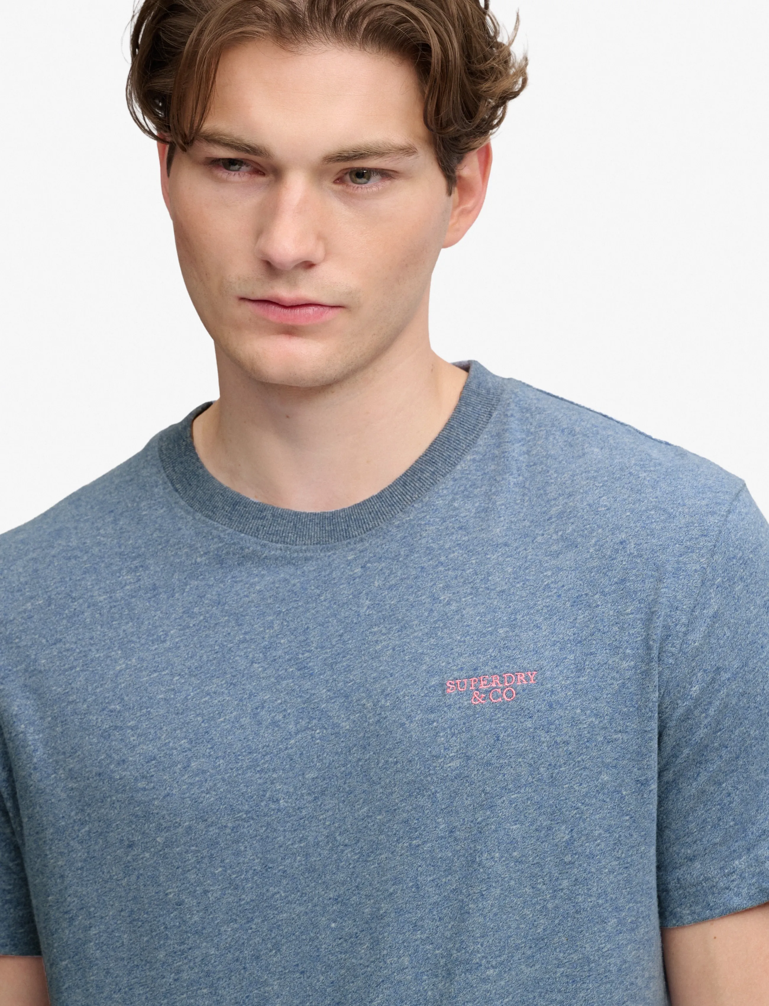 Superdry - ESSENTIAL STACKED LOGO EMB TEE - denim shirts - bay blue marl/pink - 3