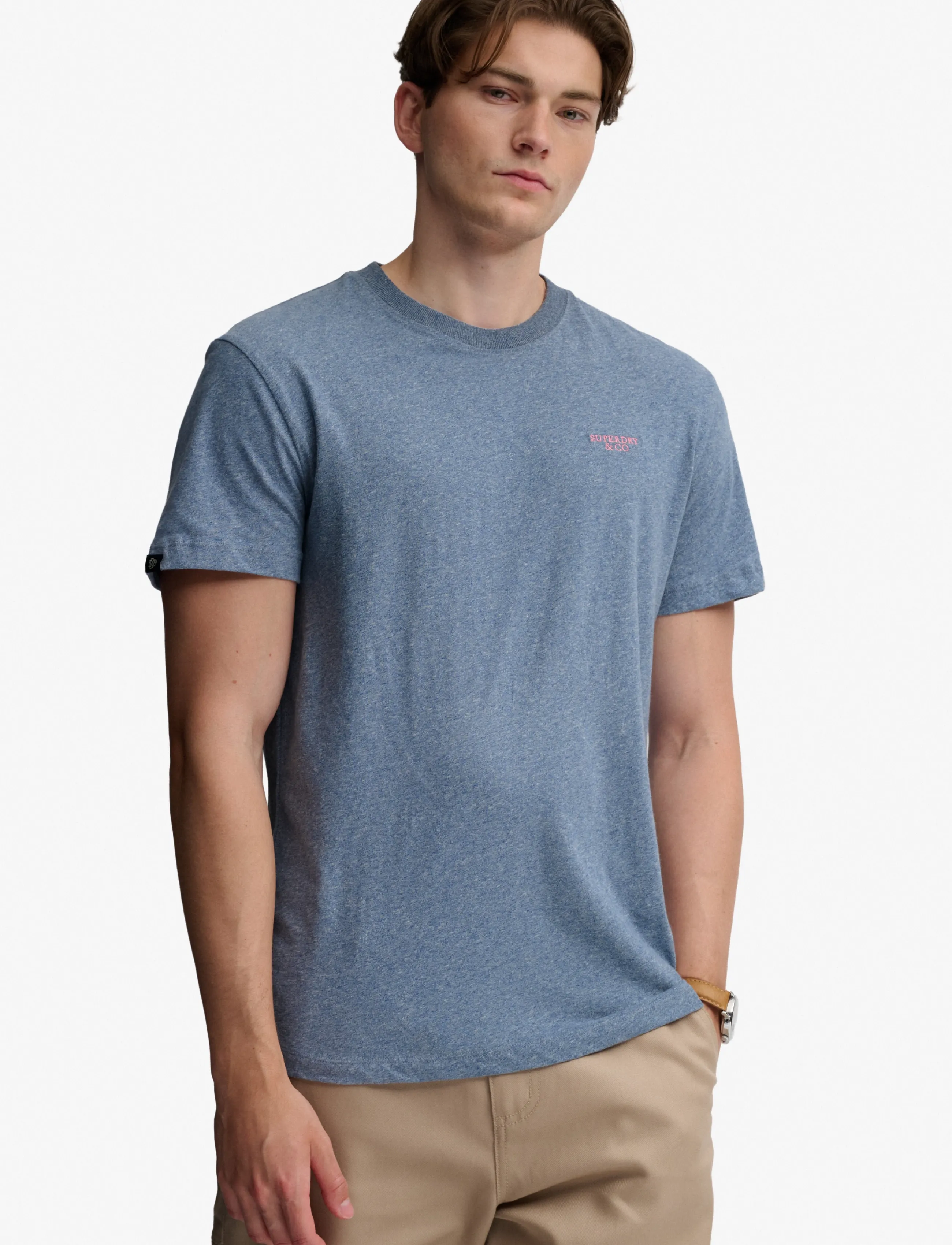 Superdry - ESSENTIAL STACKED LOGO EMB TEE - denim shirts - bay blue marl/pink - 4