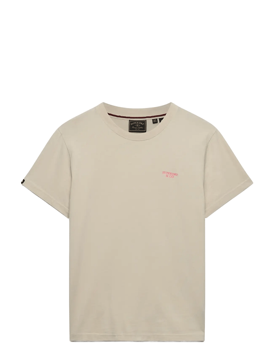 Superdry - ESSENTIAL STACKED LOGO EMB TEE - birch/neon pink - 1