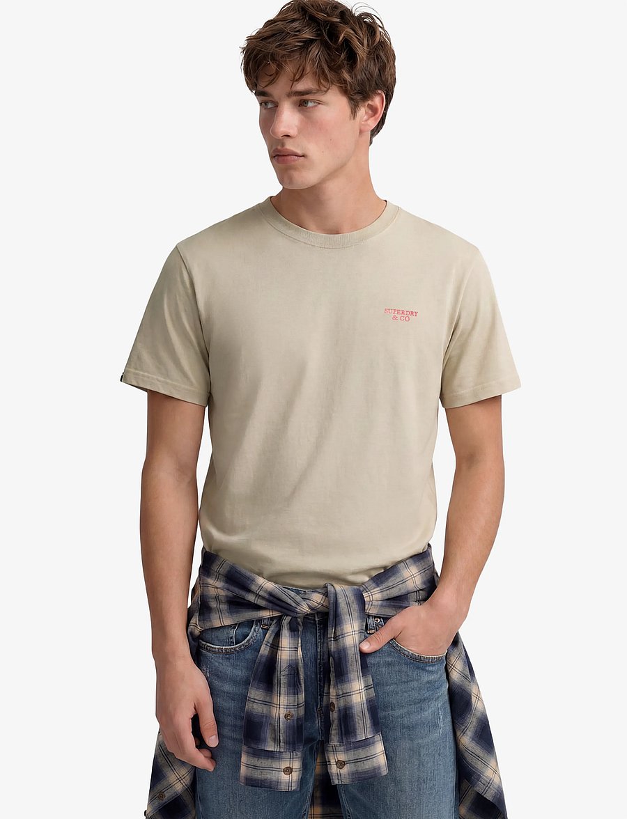 Superdry - ESSENTIAL STACKED LOGO EMB TEE - birch/neon pink - 0