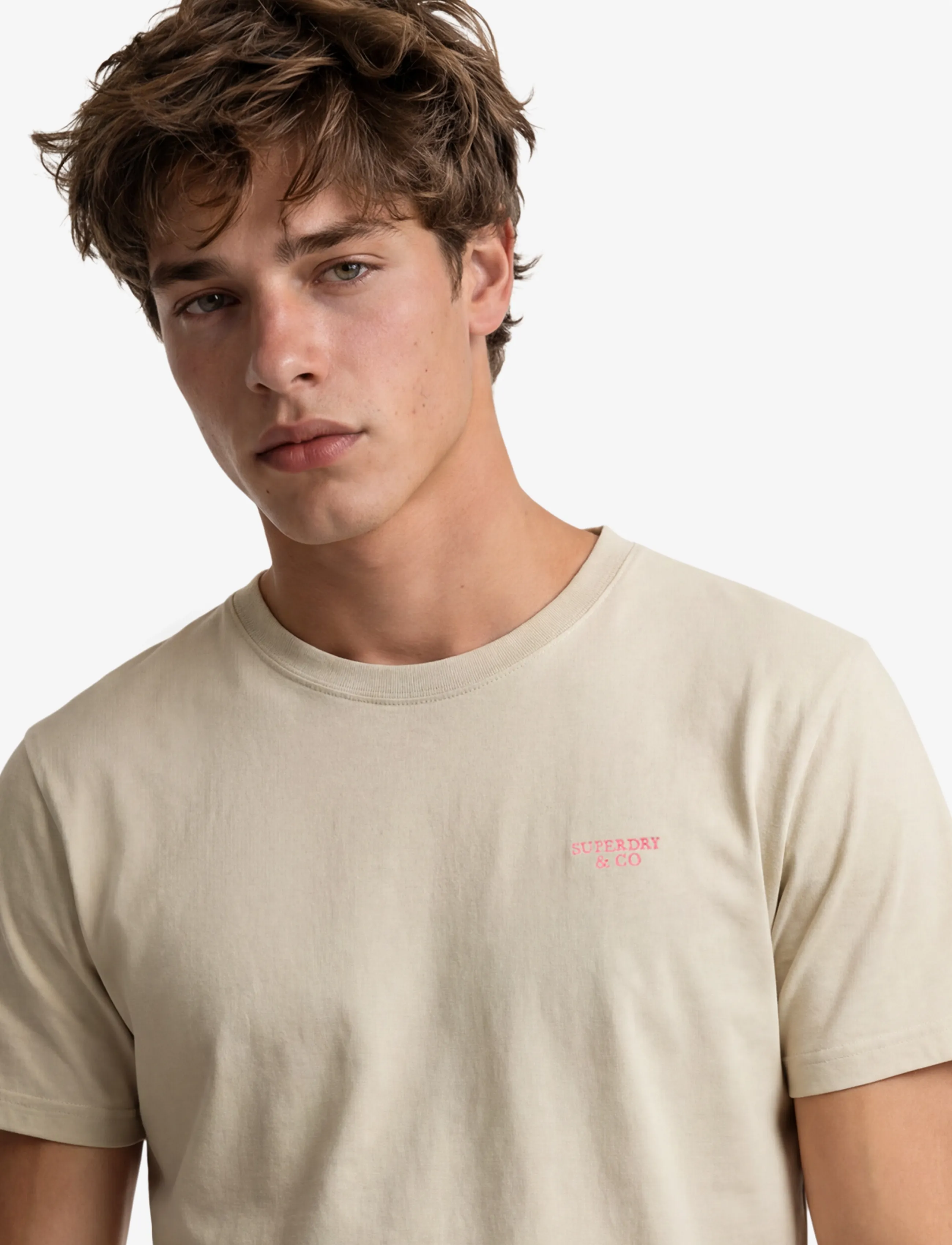 Superdry - ESSENTIAL STACKED LOGO EMB TEE - birch/neon pink - 3