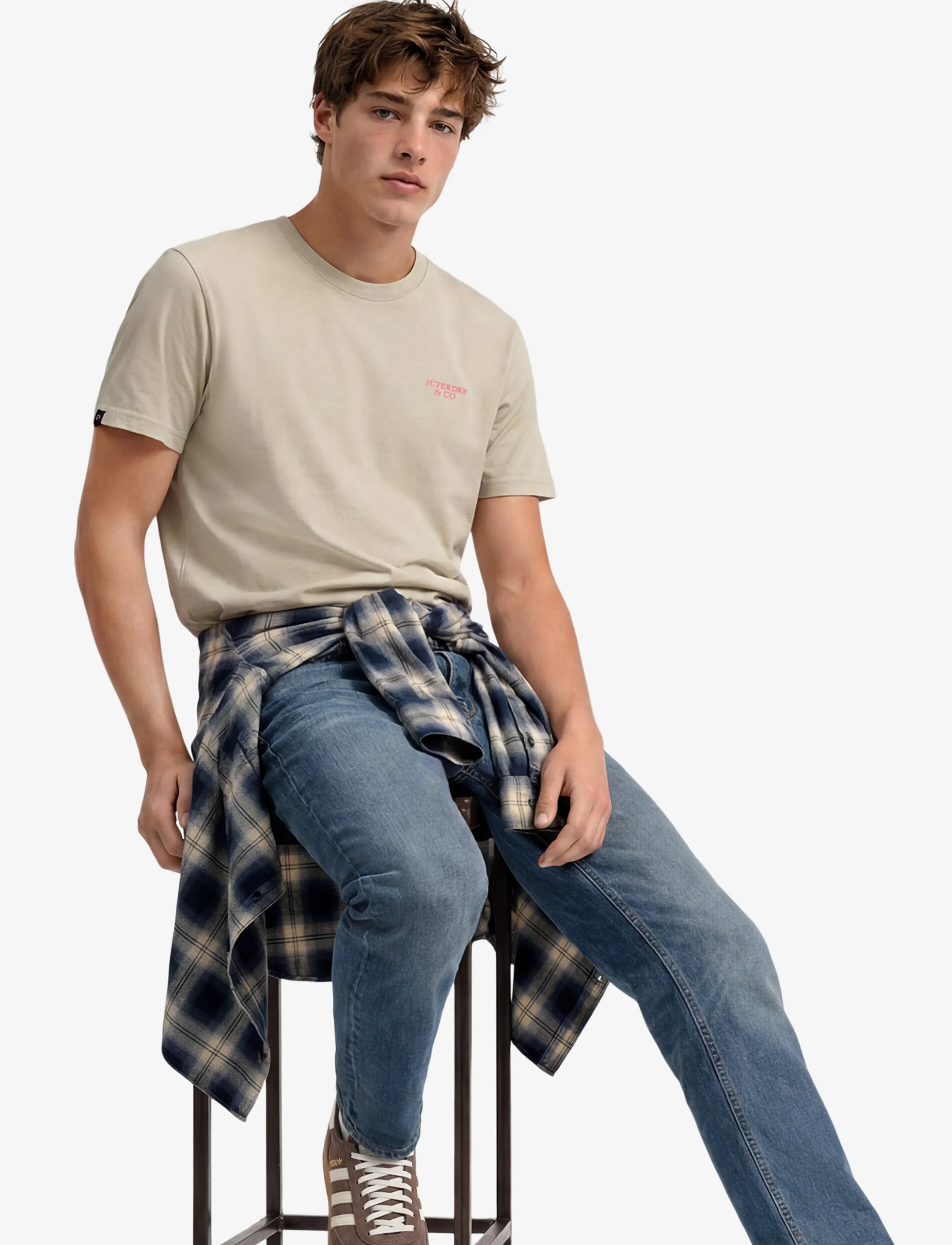 Superdry - ESSENTIAL STACKED LOGO EMB TEE - birch/neon pink - 4