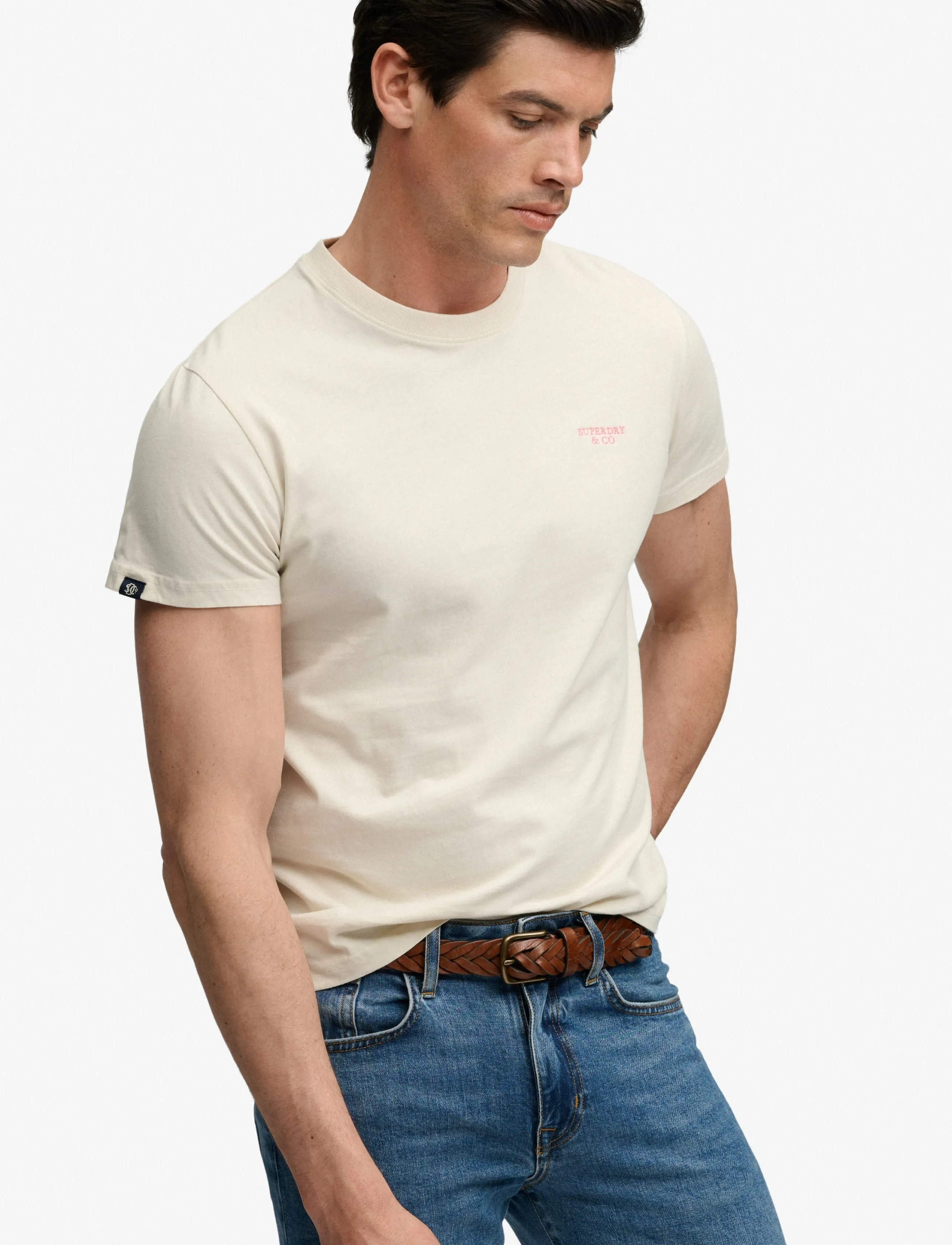 Superdry - ESSENTIAL STACKED LOGO EMB TEE - birch/neon pink - 5