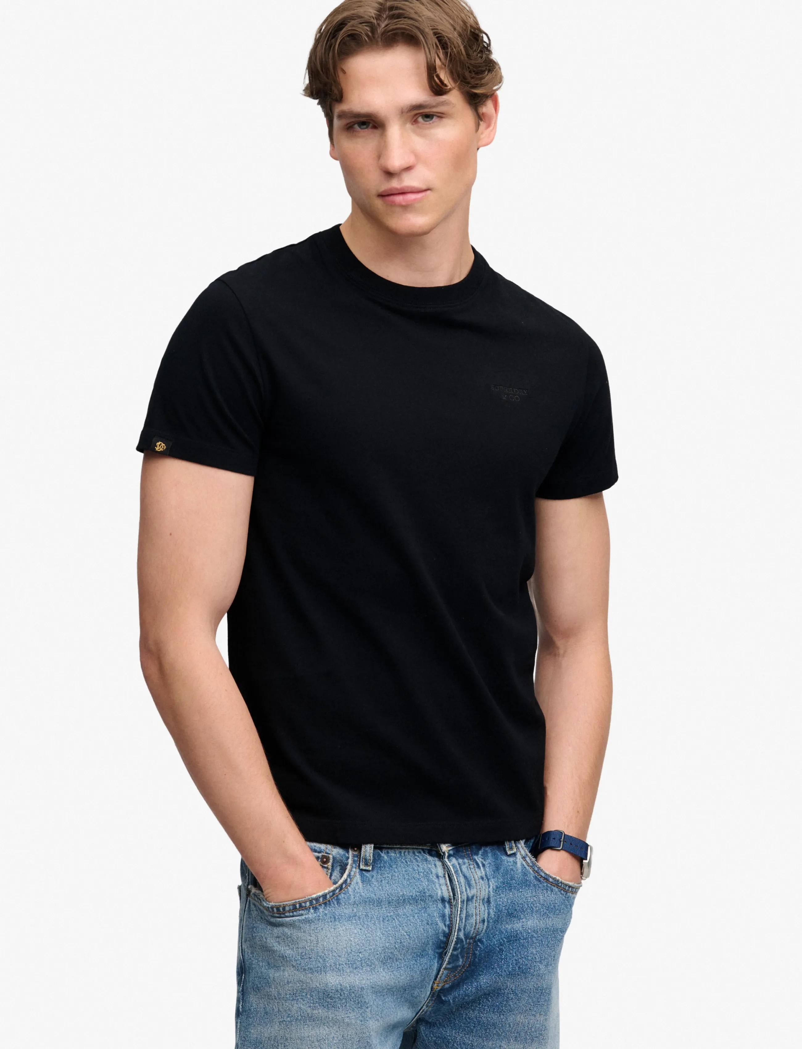 Superdry ESSENTIAL STACKED LOGO EMB TEE - Superdry - BLACK/BLACK / black