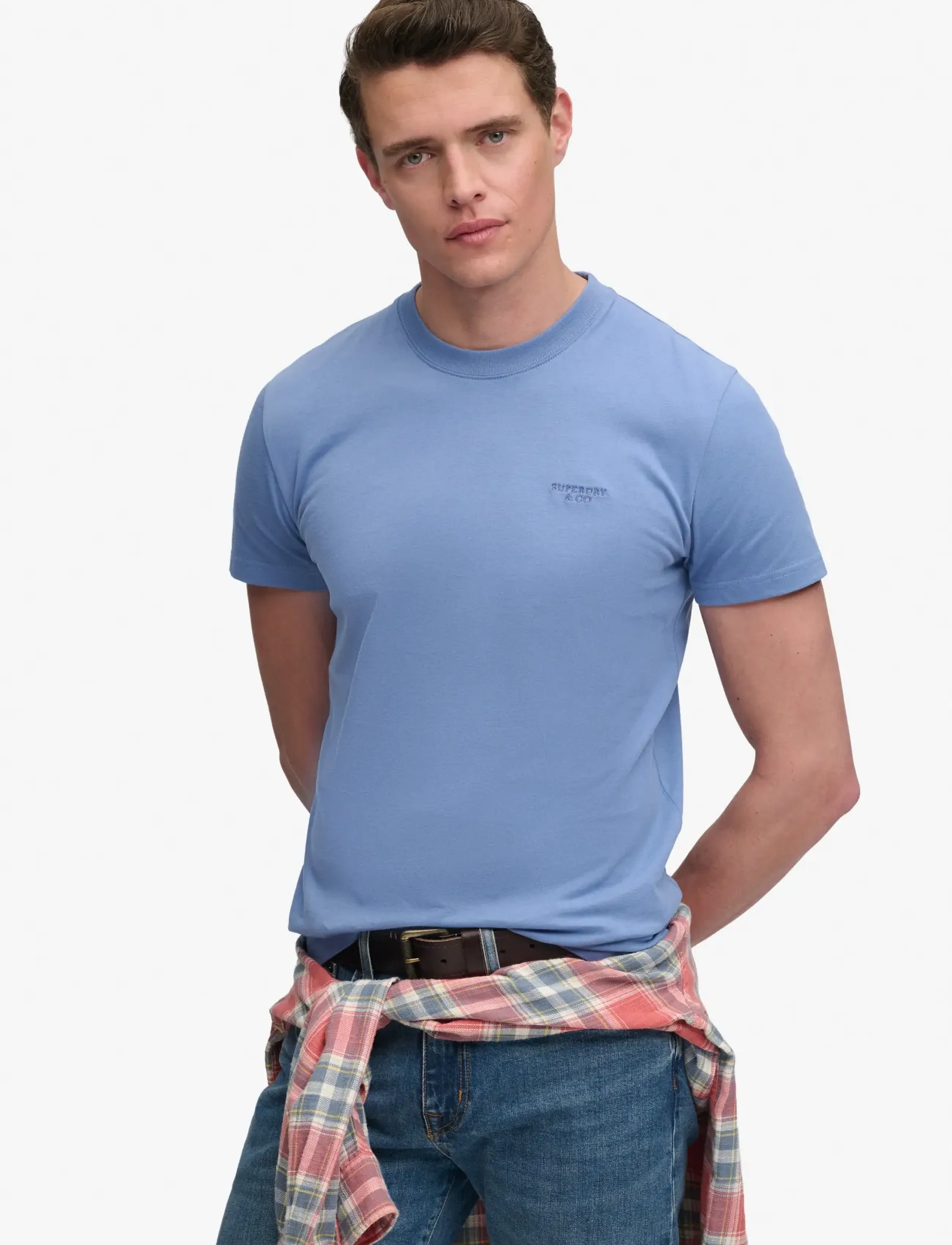 Superdry ESSENTIAL STACKED LOGO EMB TEE - Teksasärgid - COLONY BLUE/MID BLUE / blue