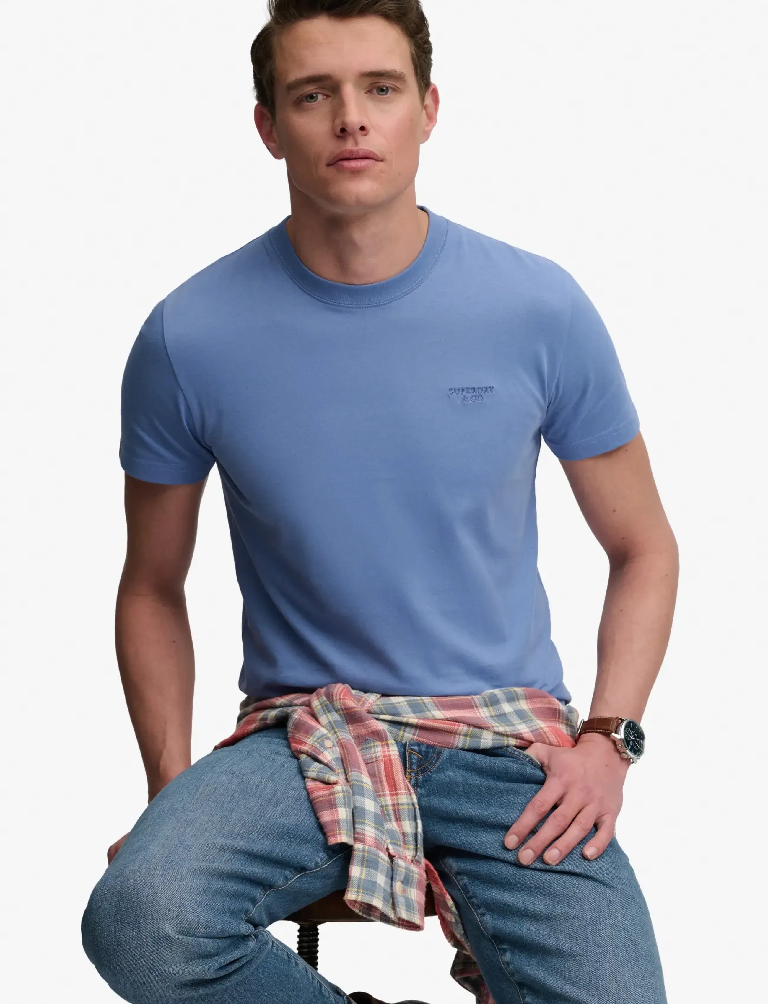 Superdry - ESSENTIAL STACKED LOGO EMB TEE - colony blue/mid blue - 5