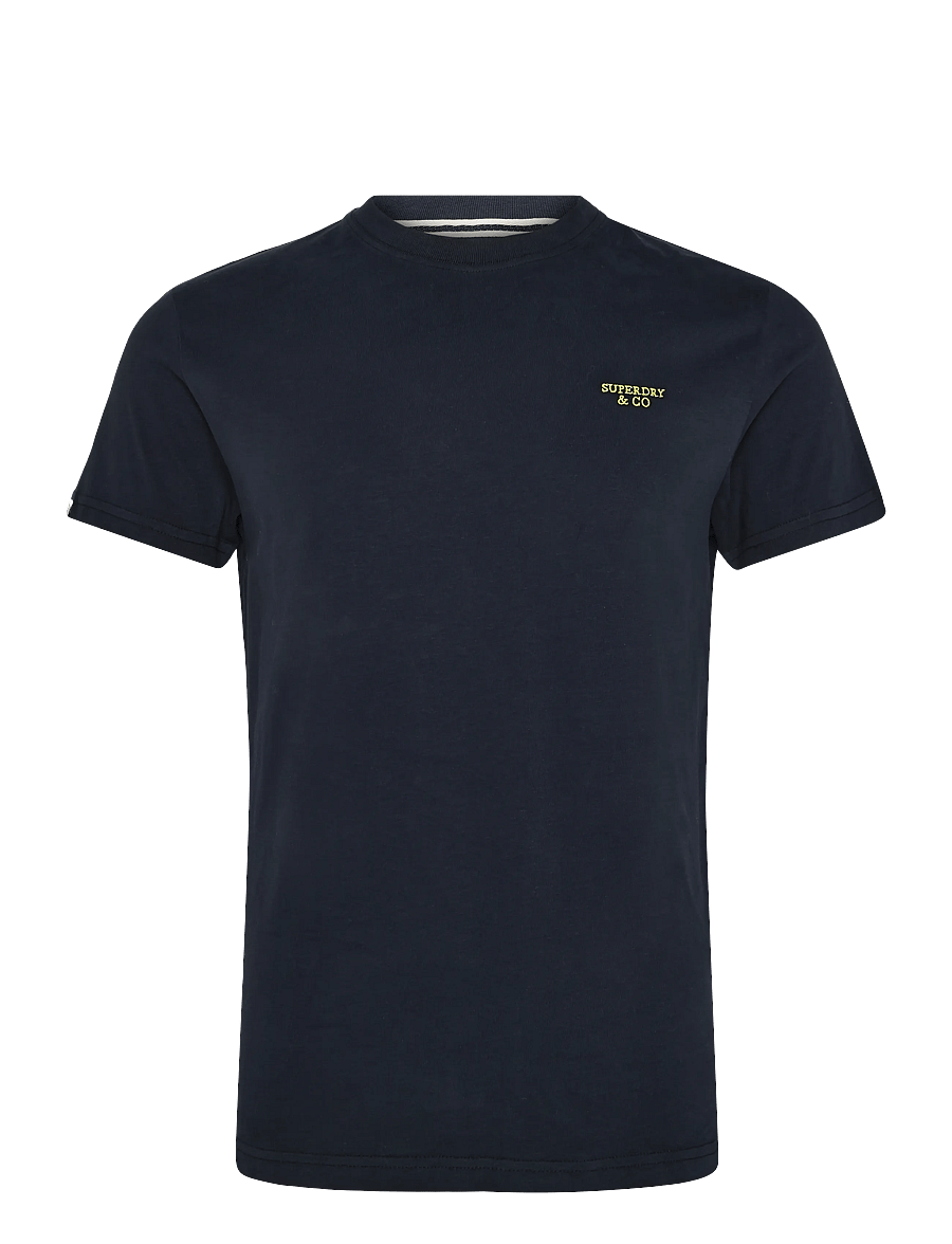 Superdry - ESSENTIAL STACKED LOGO EMB TEE - kurzärmelige t-shirts - eclipse navy/neon lime - 1