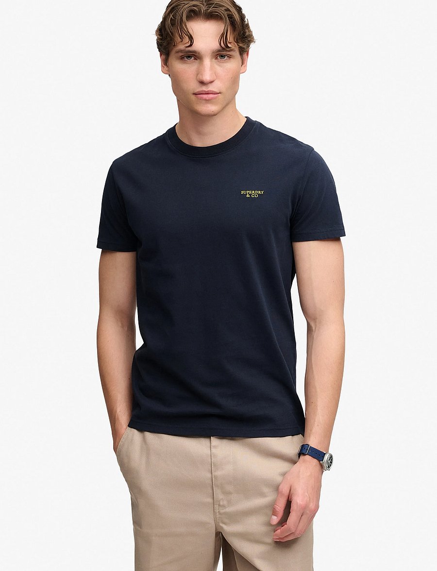 Superdry - ESSENTIAL STACKED LOGO EMB TEE - eclipse navy/neon lime - 0