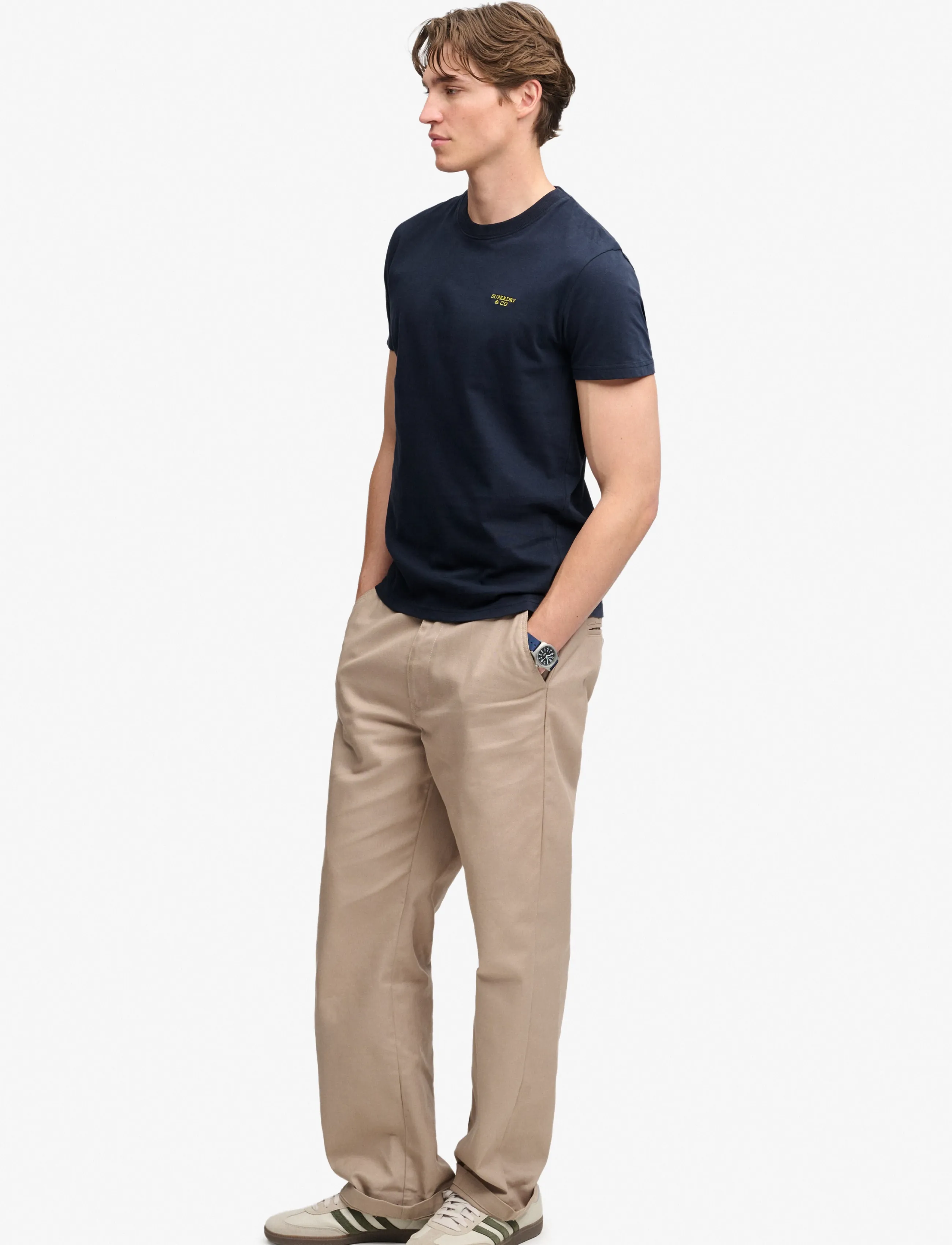 Superdry - ESSENTIAL STACKED LOGO EMB TEE - eclipse navy/neon lime - 4