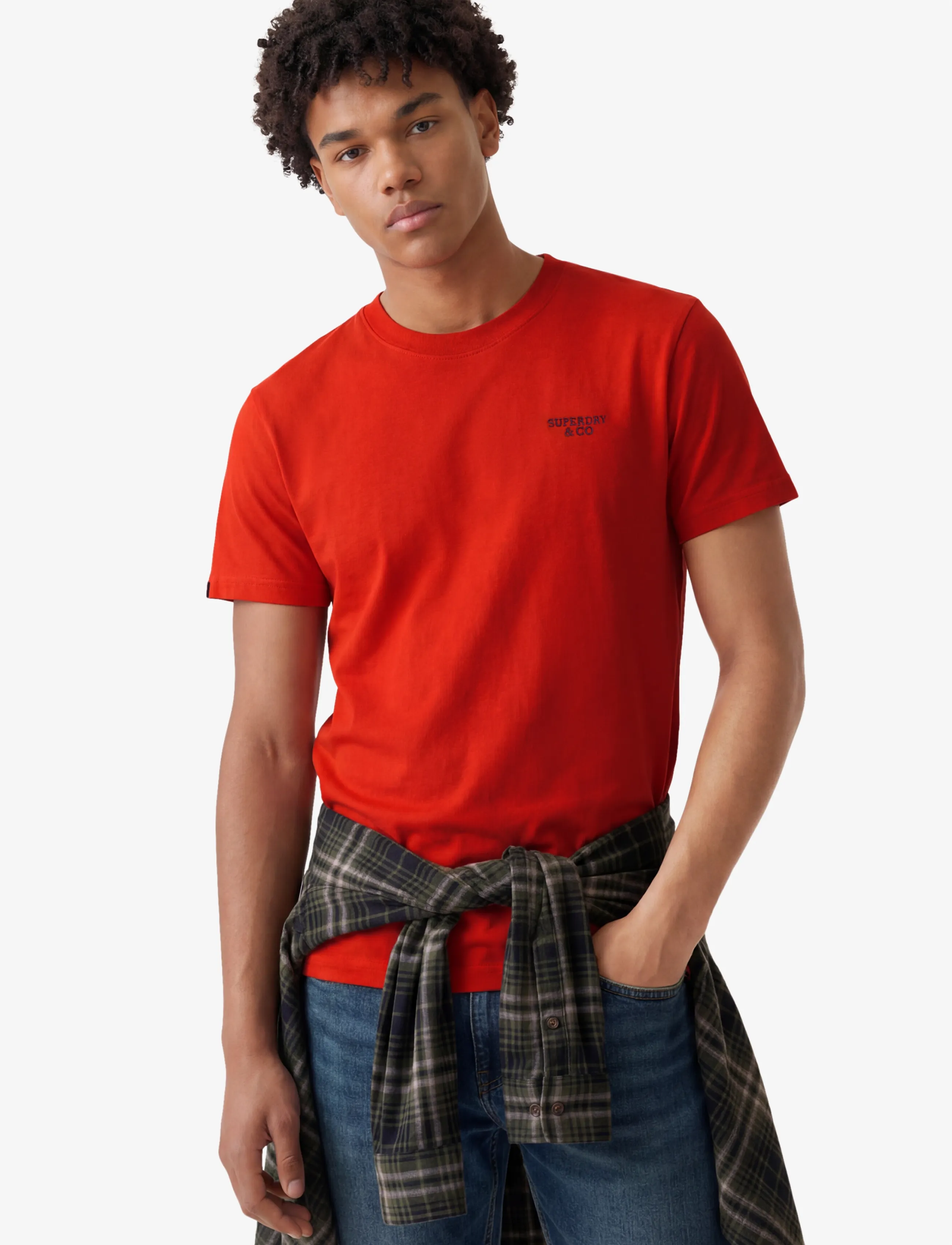 Superdry ESSENTIAL STACKED LOGO EMB TEE - Kortærmede T-shirts - LOLLIPOP RED/NAVY / red
