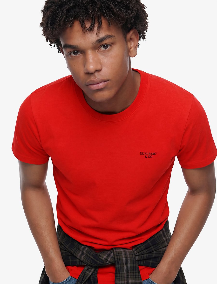 Superdry - ESSENTIAL STACKED LOGO EMB TEE - kortærmede t-shirts - lollipop red/navy - 3