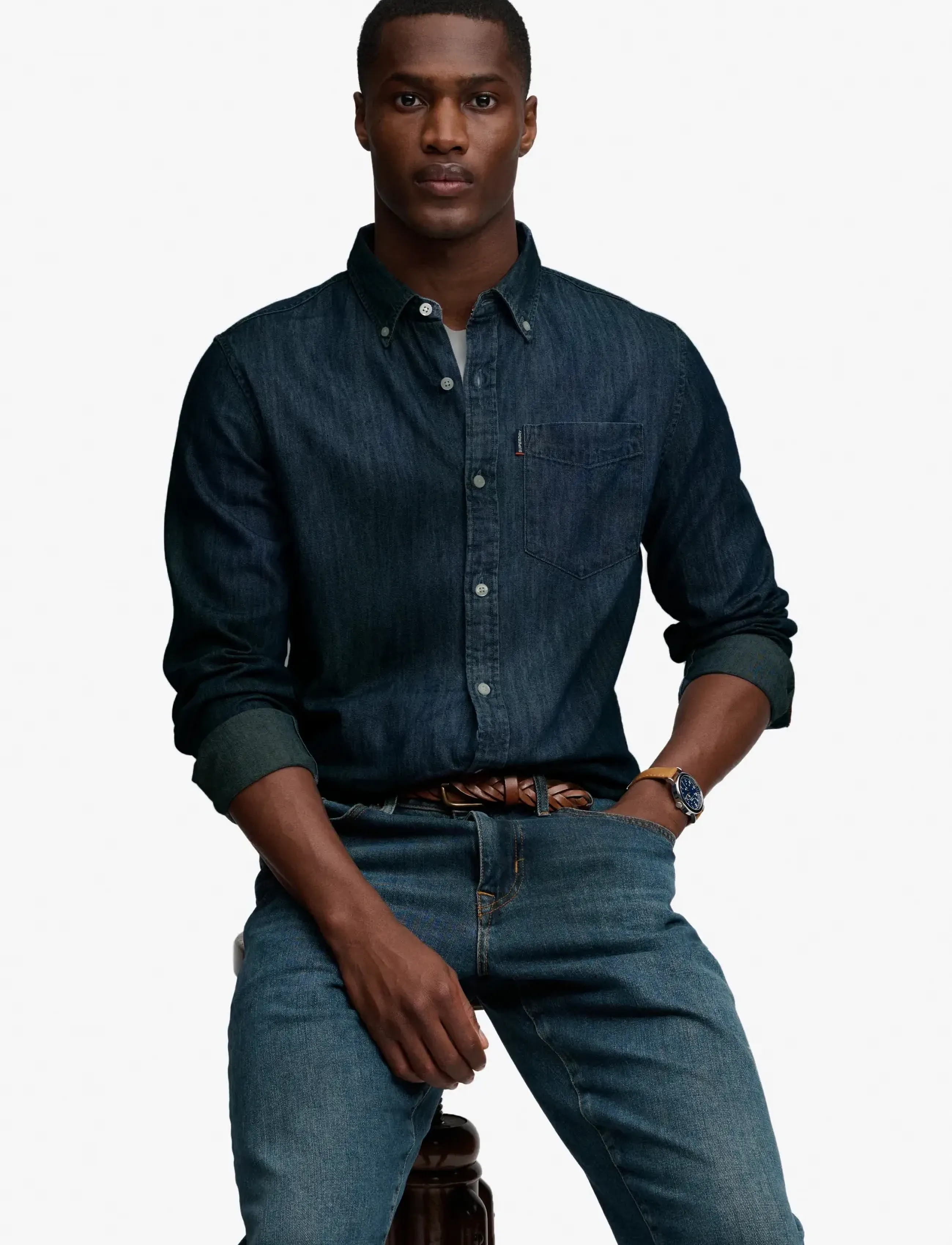 Superdry - ESSENTIAL STACKED LOGO EMB TEE - optic/navy - 5