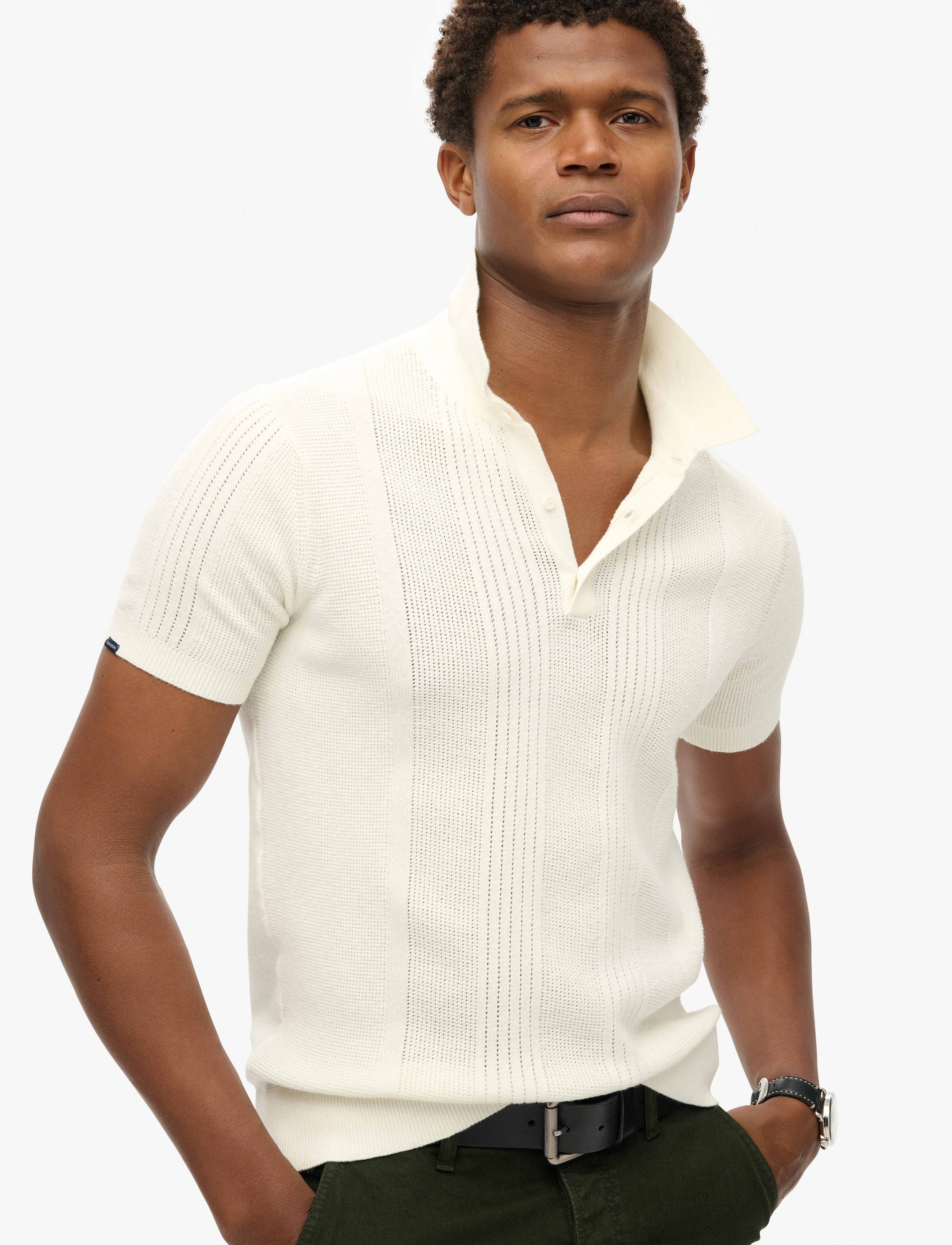 Superdry SHORT SLEEVE KNITTED POLO - Short sleeve knitted polos - OFF WHITE / cream
