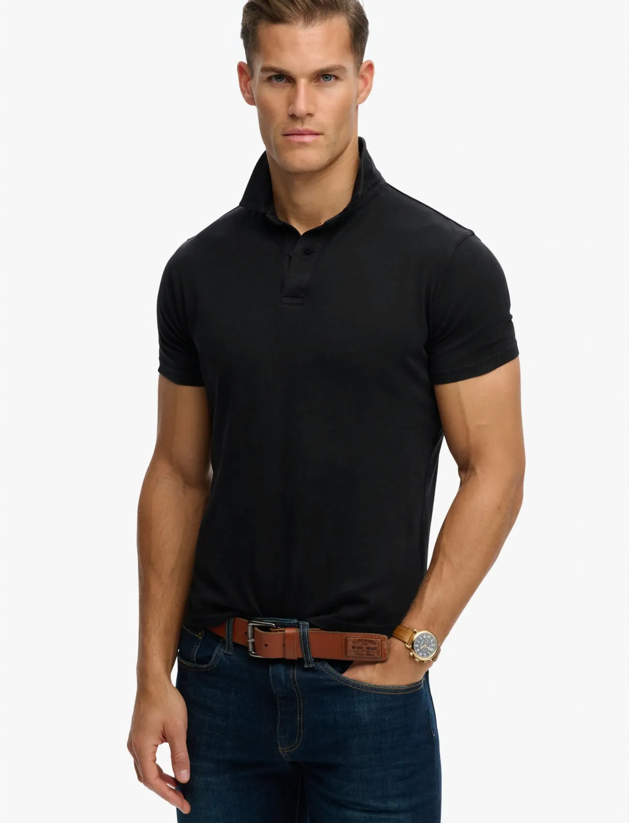 Superdry ESSENTIAL JERSEY POLO - Superdry - METEORITE BLACK / black