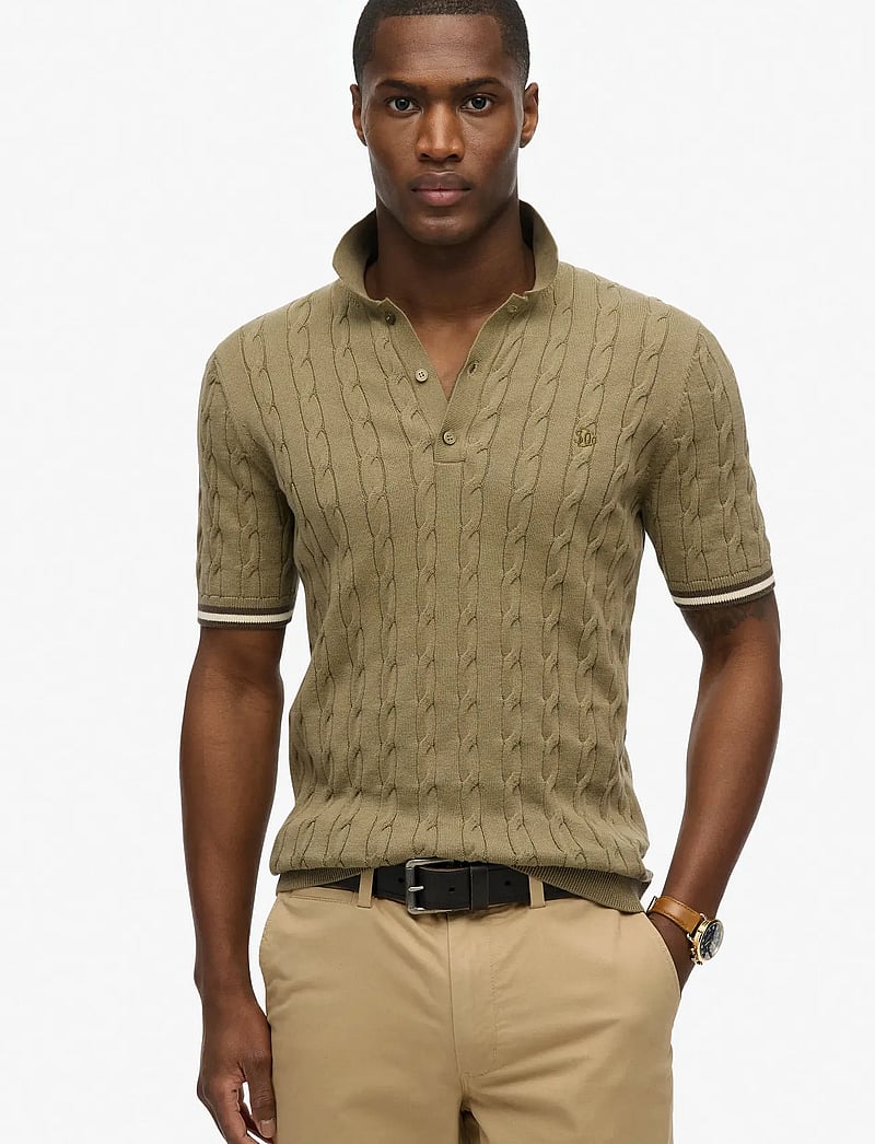 Superdry - KNITTED TEXTURE S/S POLO - stickade pikéer - artichoke green - 0