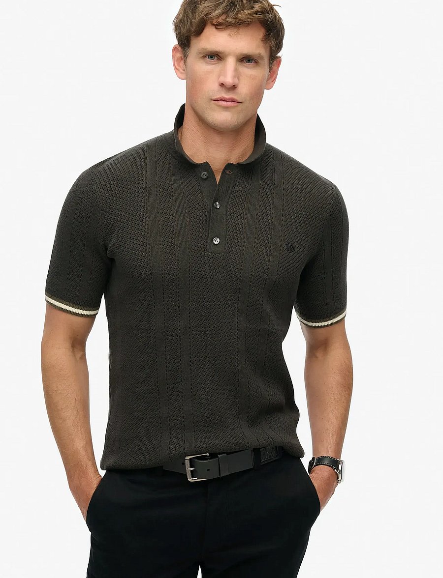 Superdry - KNITTED TEXTURE S/S POLO - carbon black - 0