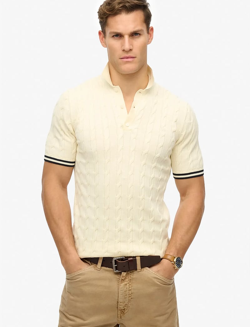 Superdry - KNITTED TEXTURE S/S POLO - gestrickte polohemden - classic cream - 0