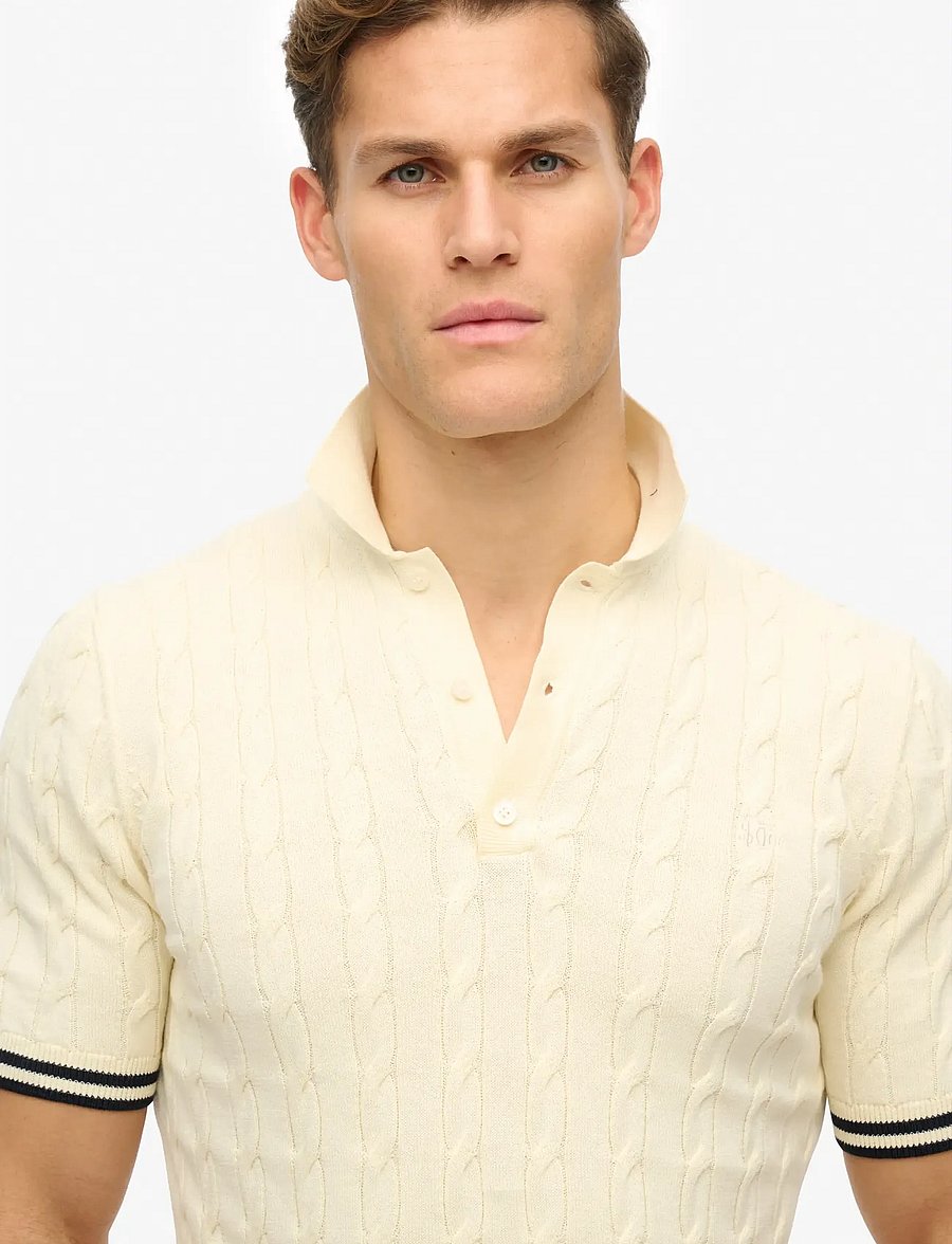 Superdry - KNITTED TEXTURE S/S POLO - classic cream - 4